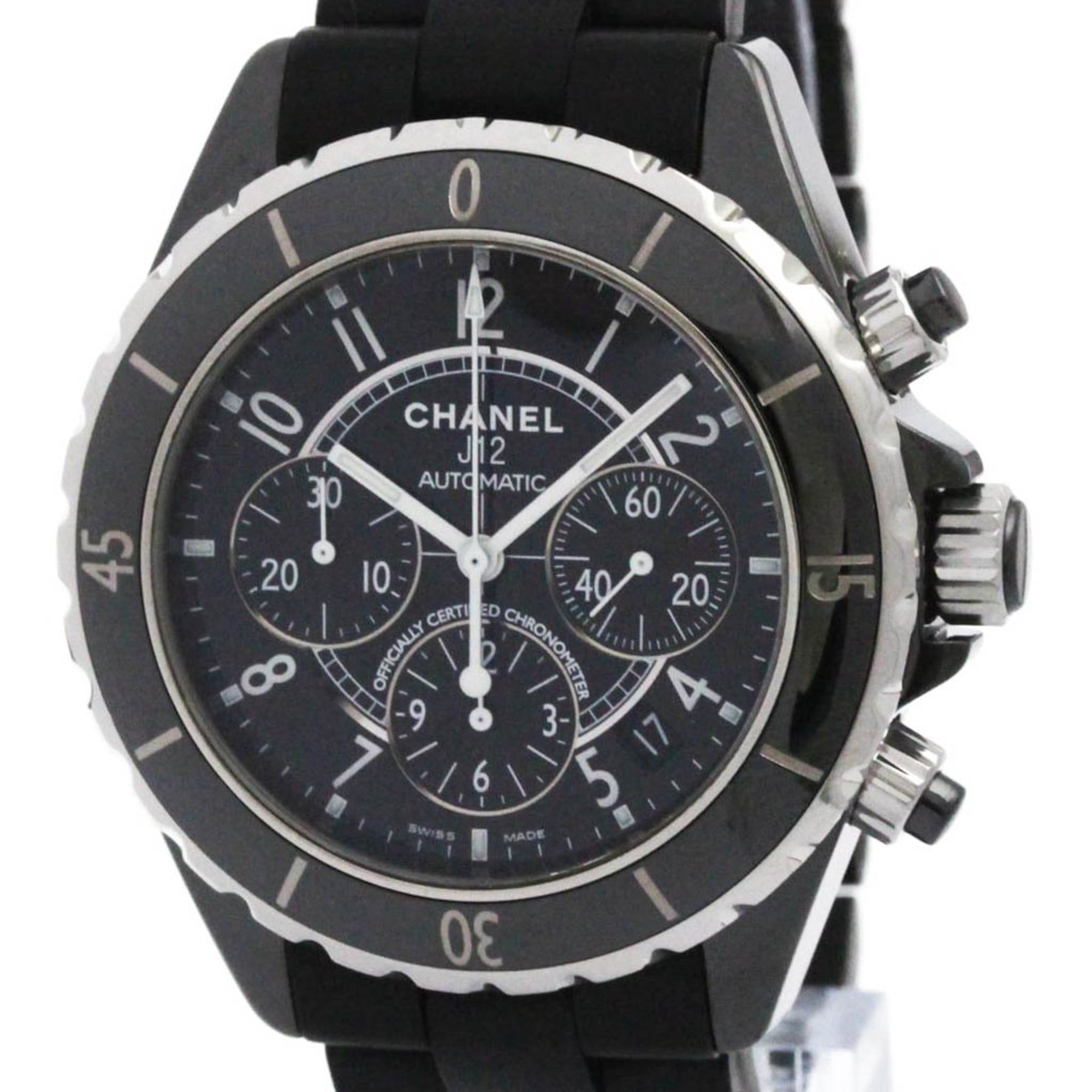 CHANEL J12 Chronograph Ceramic Rubber Automatic Watch H0939 Polished