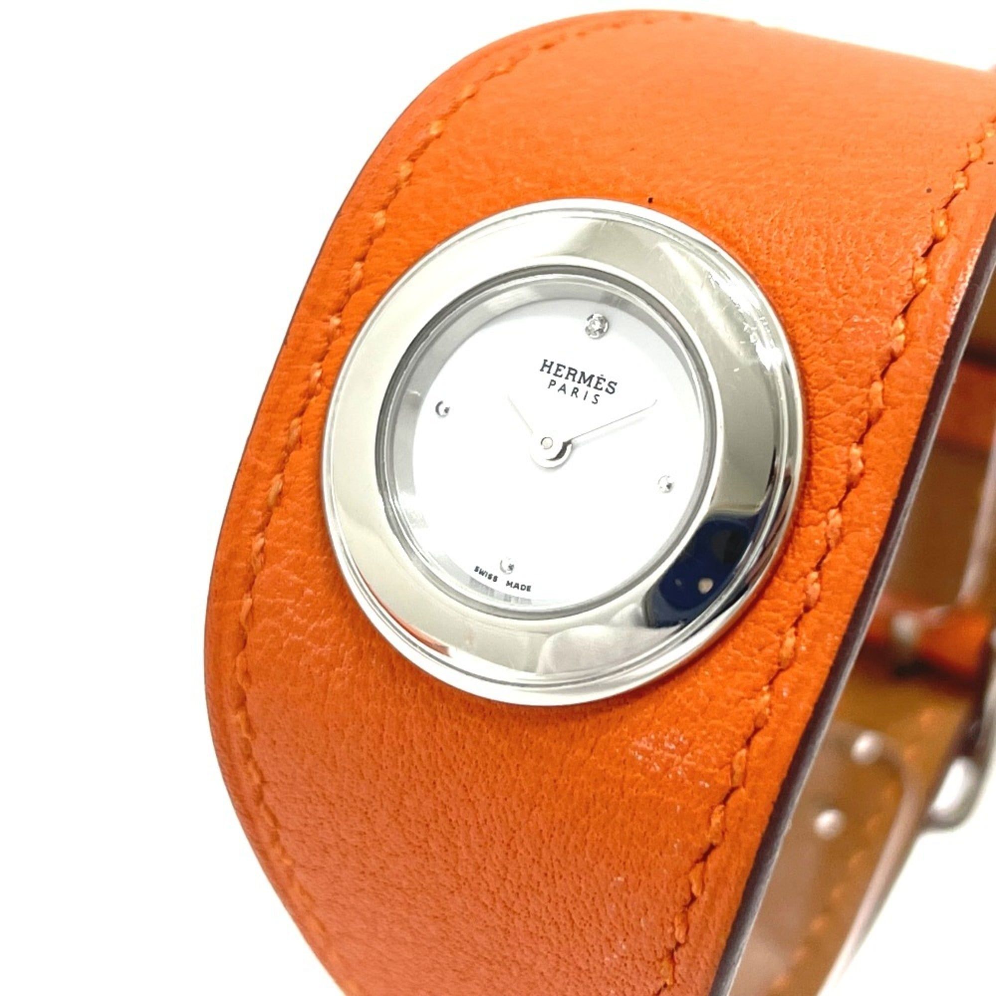 HERMES FG2.110 Faubourg Manchette Quartz Watch with Stainless Steel/Leather Strap, Silver