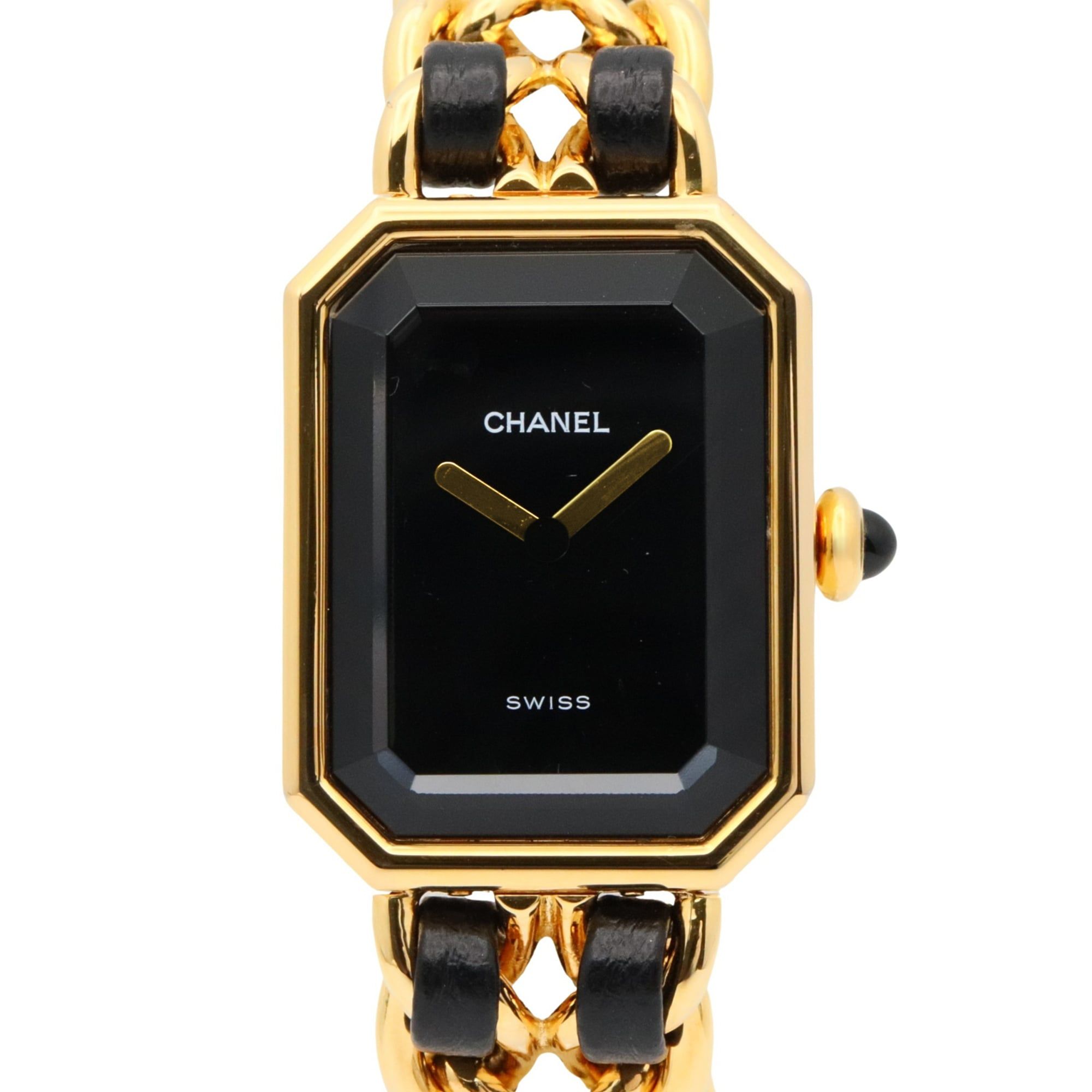 CHANEL Premiere S Watch, GP (Gold Plated), Leather, Women's, Black, H0001