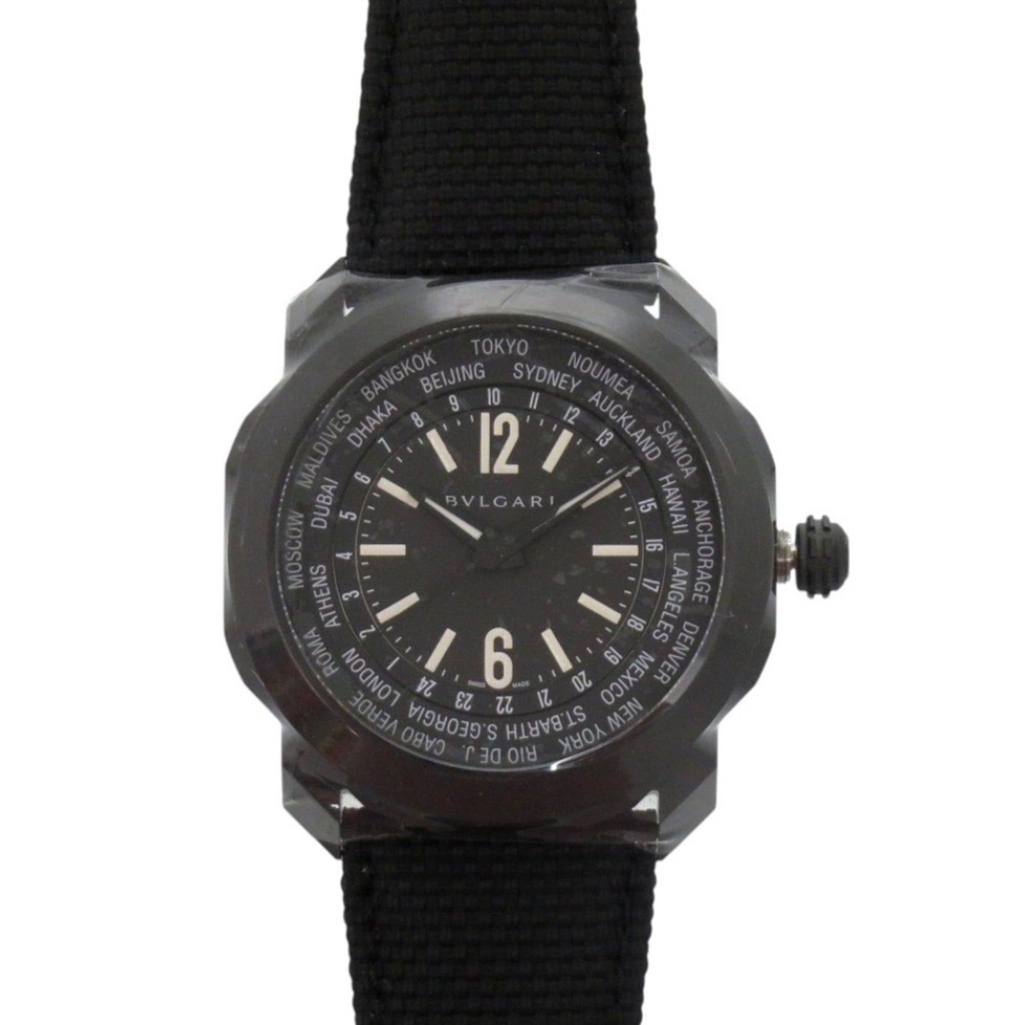 Like new Bvlgari Octo Roma World Timer OC41SWT Stainless Steel Rubber Black Automatic Watch with Dia