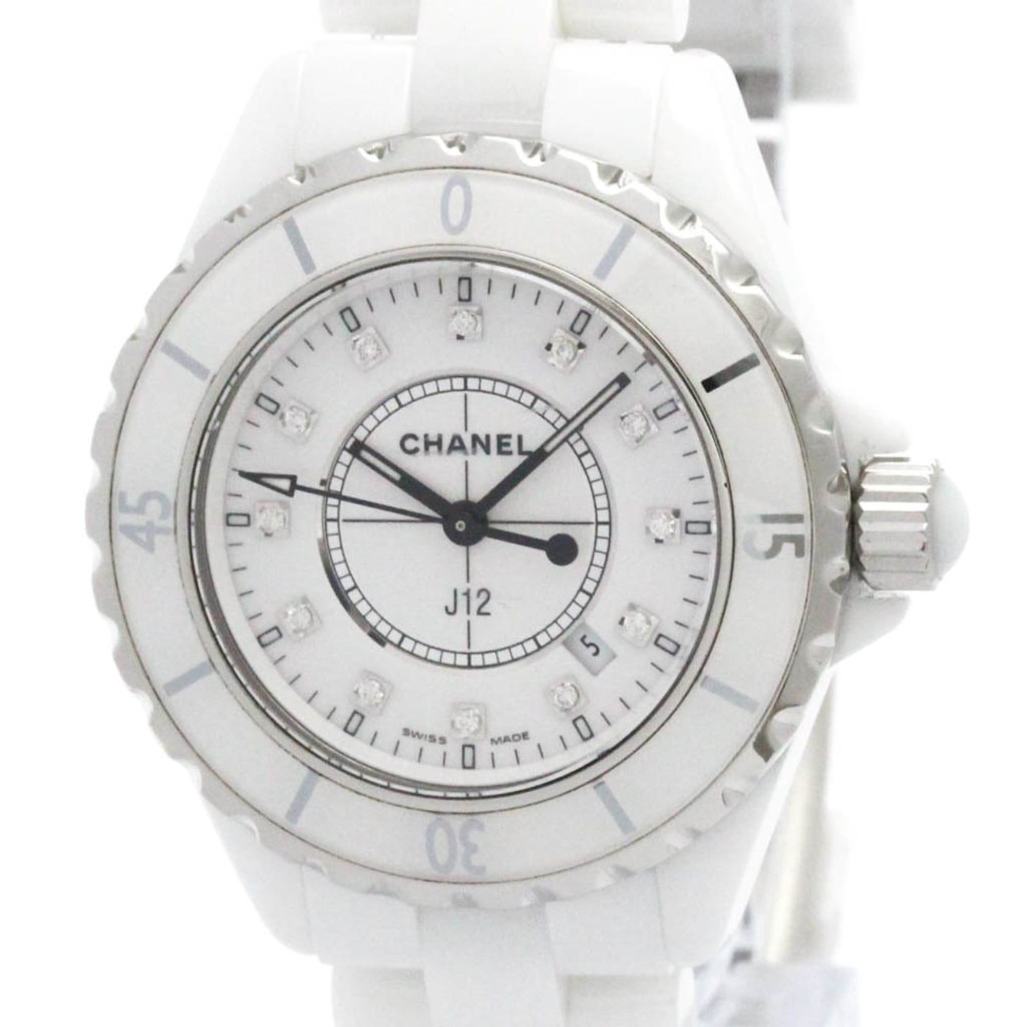 CHANEL J12 Diamond Ceramic Quartz Ladies Watch H1628 Polished