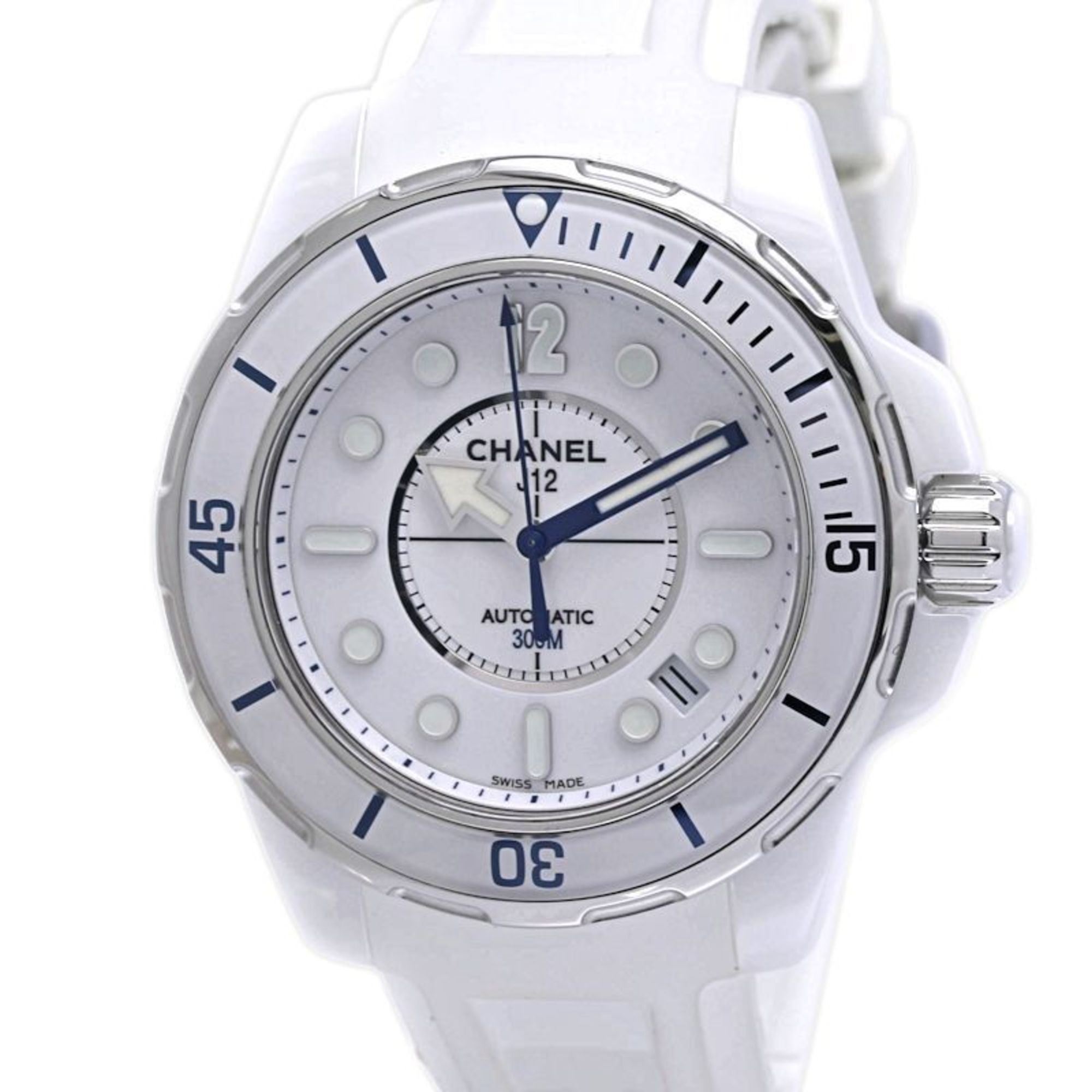 CHANEL J12 Marine Date 38mm H2560 Men's Watch in White Ceramic, Stainless Steel, and Rubber (40258)