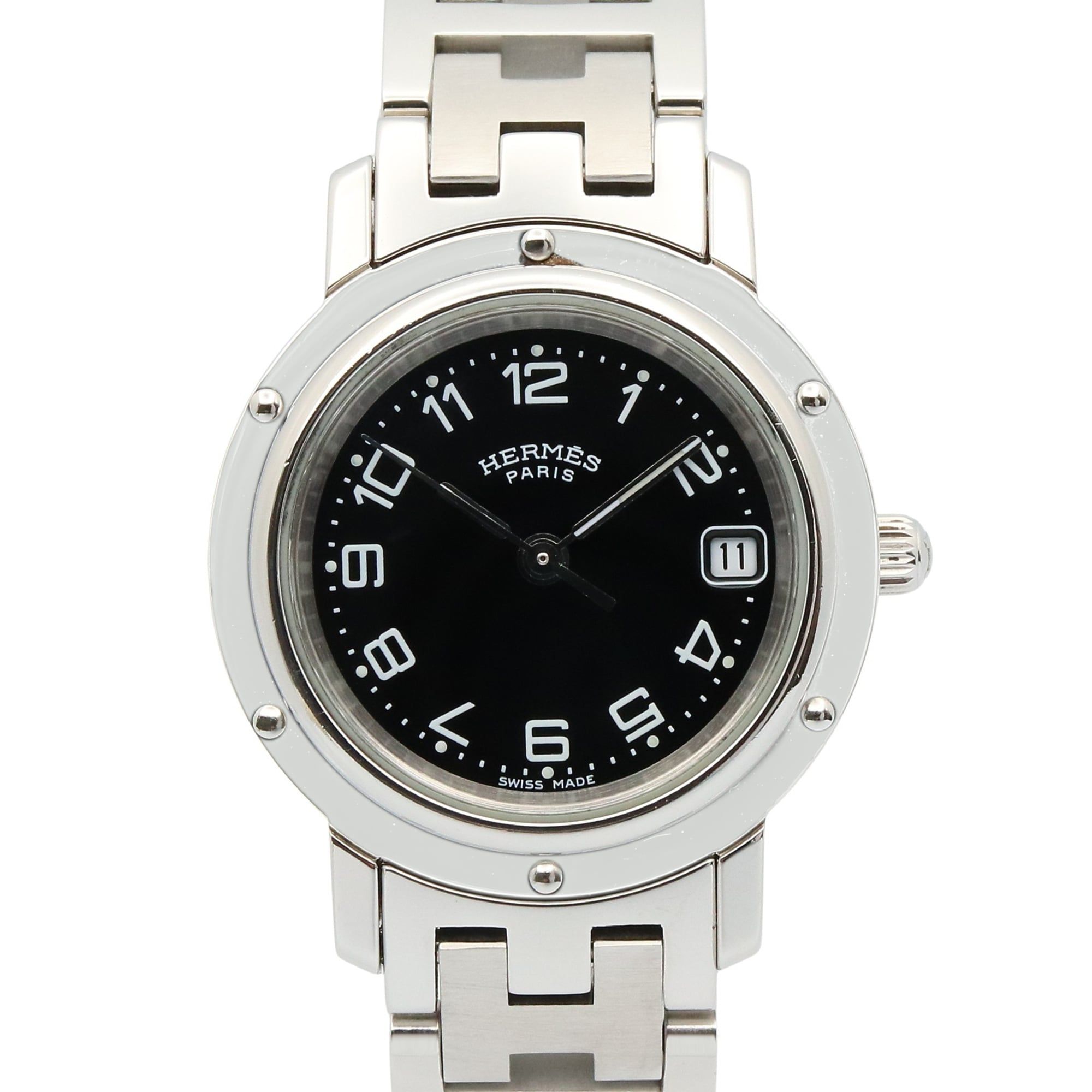 HermÃ¨s Clipper Watch, Stainless Steel, Women's, Black, CL4.210