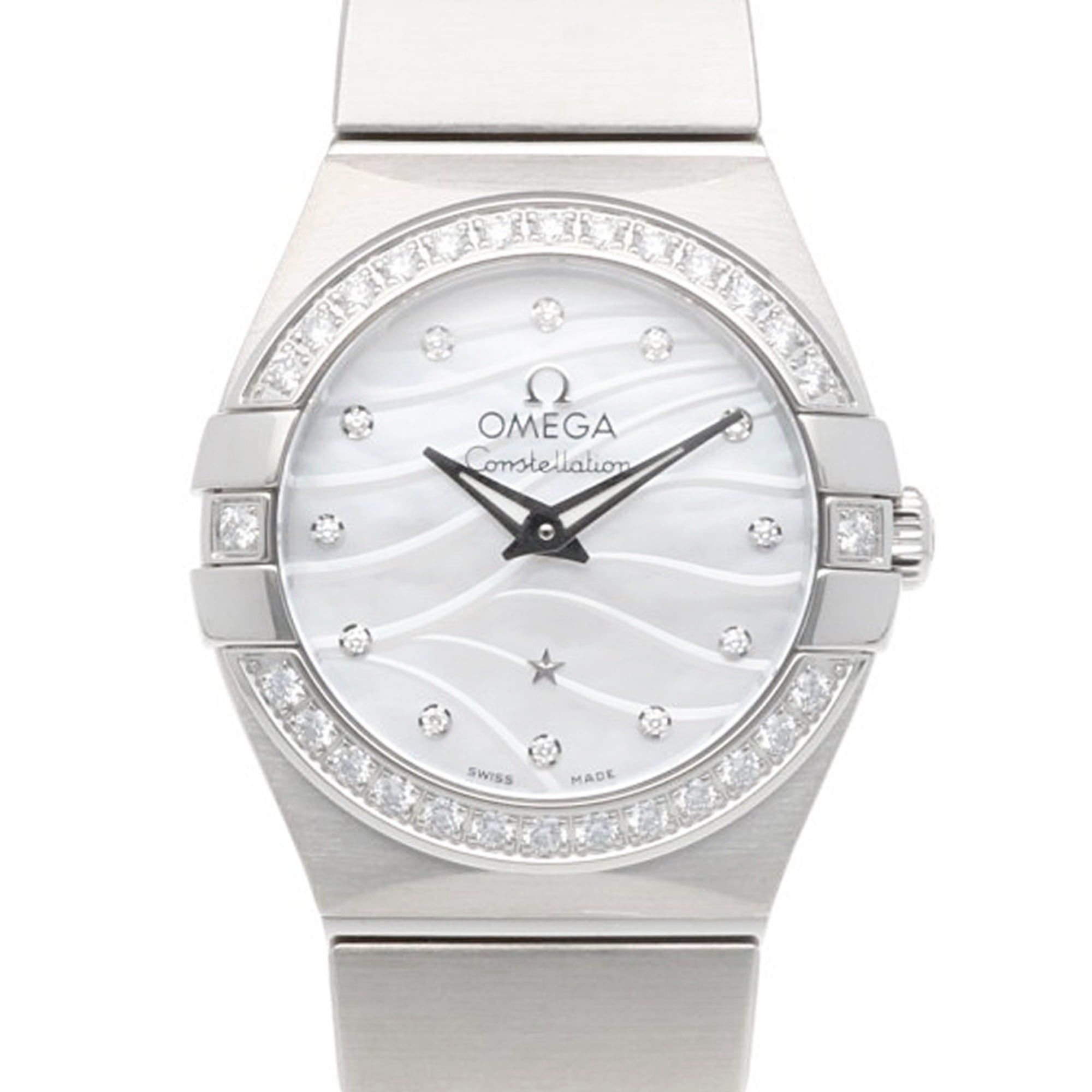 Omega Constellation watch, stainless steel, 12315246055006, quartz movement, women's, pre-owned, dia
