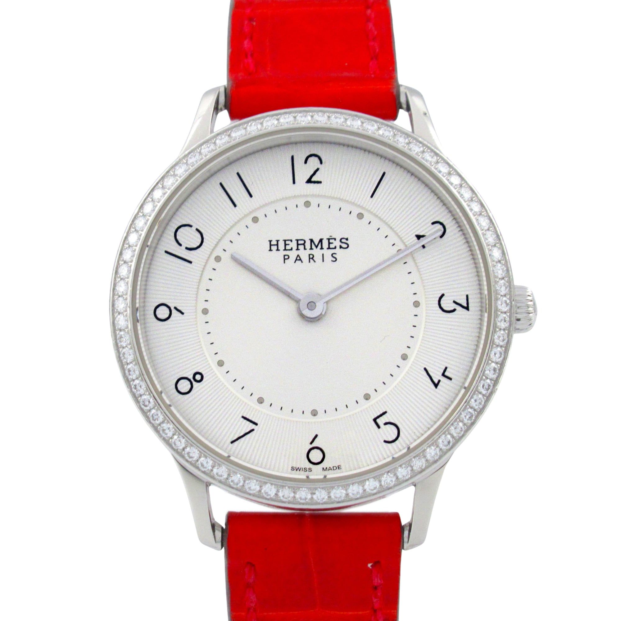 HermÃ¨s Slim d'HermÃ¨s watch, stainless steel and leather, silver, CA2.230, for women