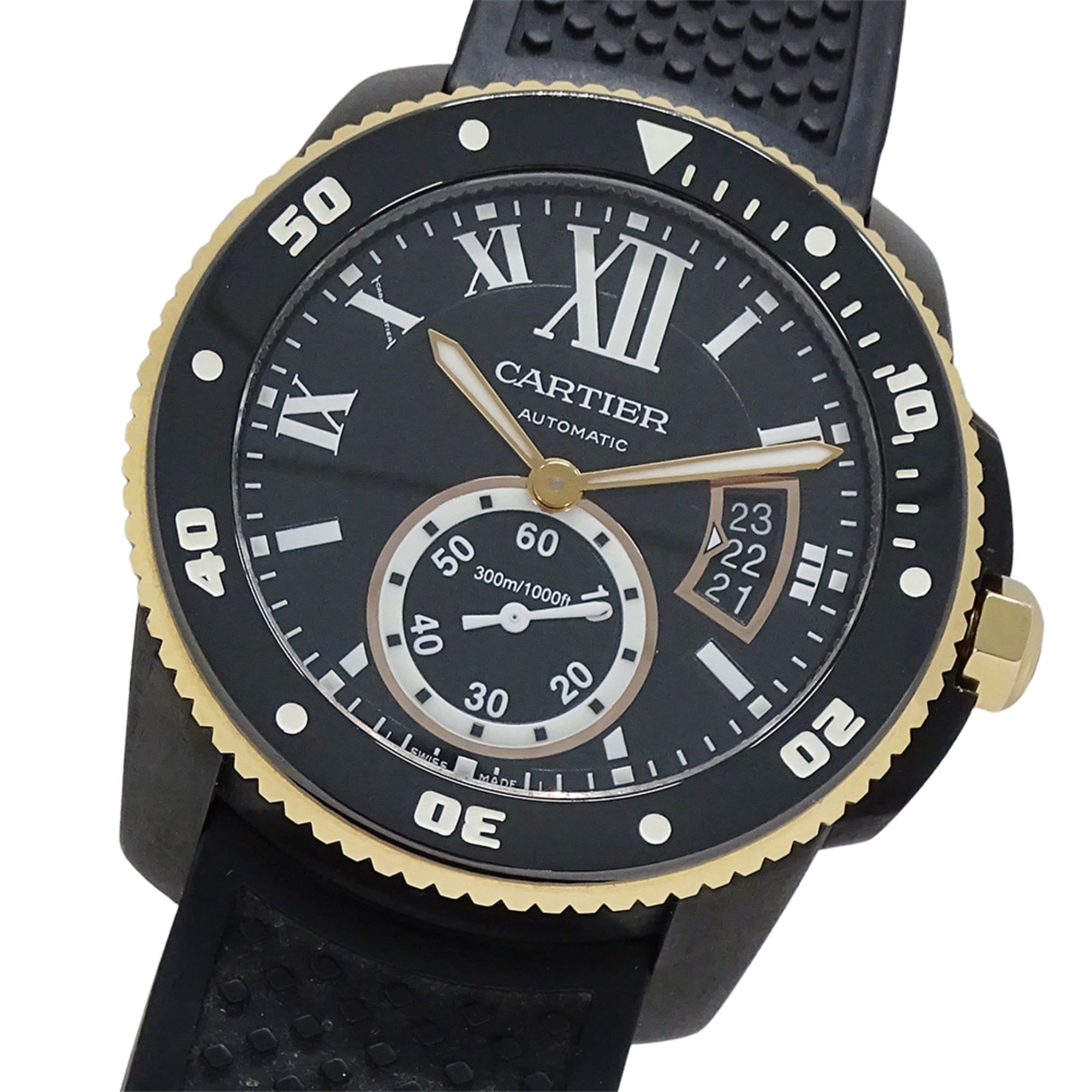 Cartier Calibre Diver Men's Watch, Carbon Fiber, Date, Automatic, AT W2CA0004, Rubber, PG, Pink Gold