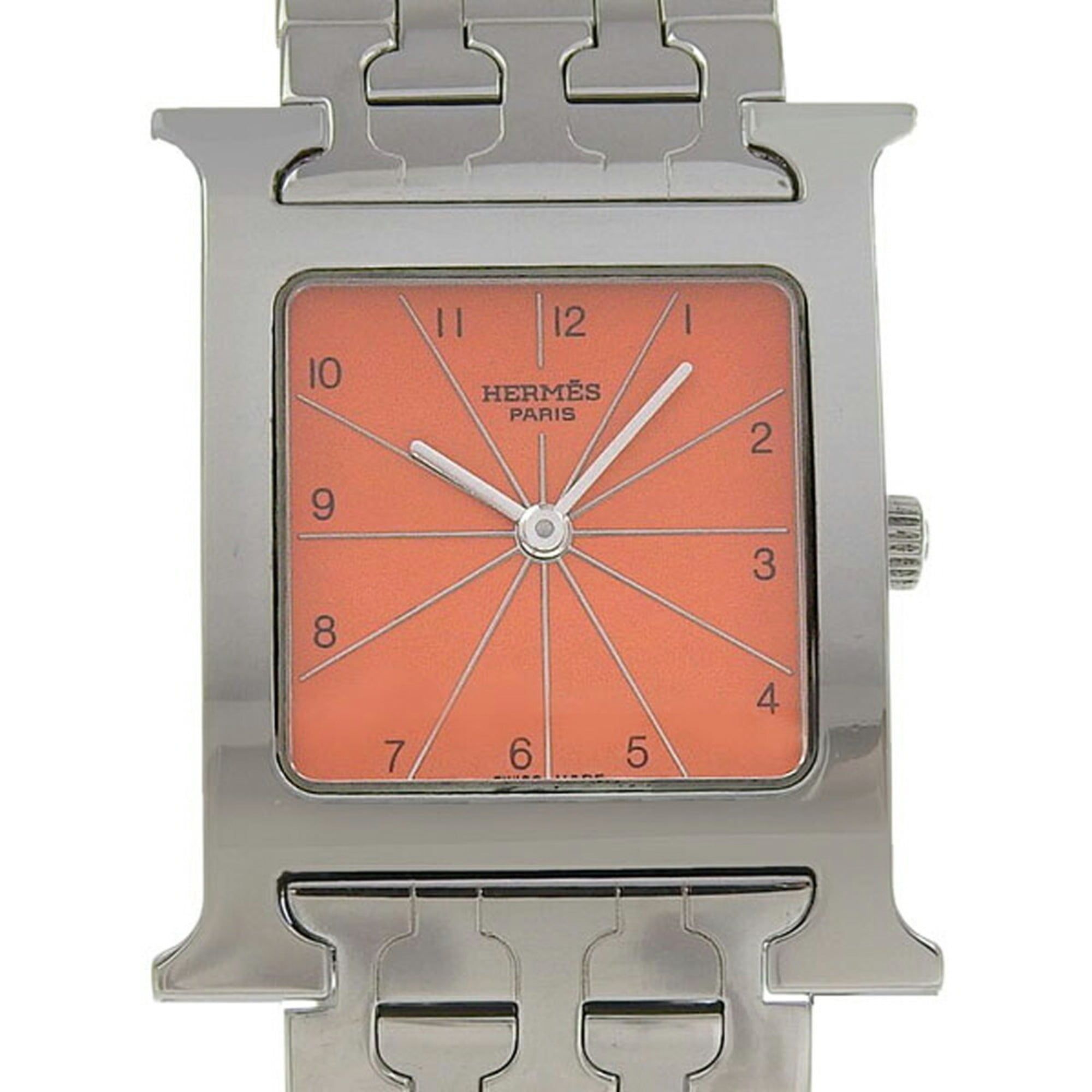 Hermes HERMES H Watch Wristwatch HH1.510 Stainless Steel Quartz Analog Display Orange Dial Heure Boy