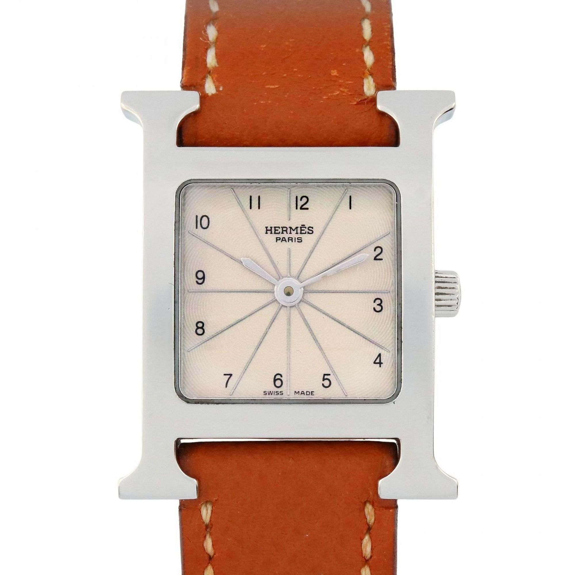 HermÃ¨s H Watch, stainless steel with leather strap, silver, HH1.210, for women