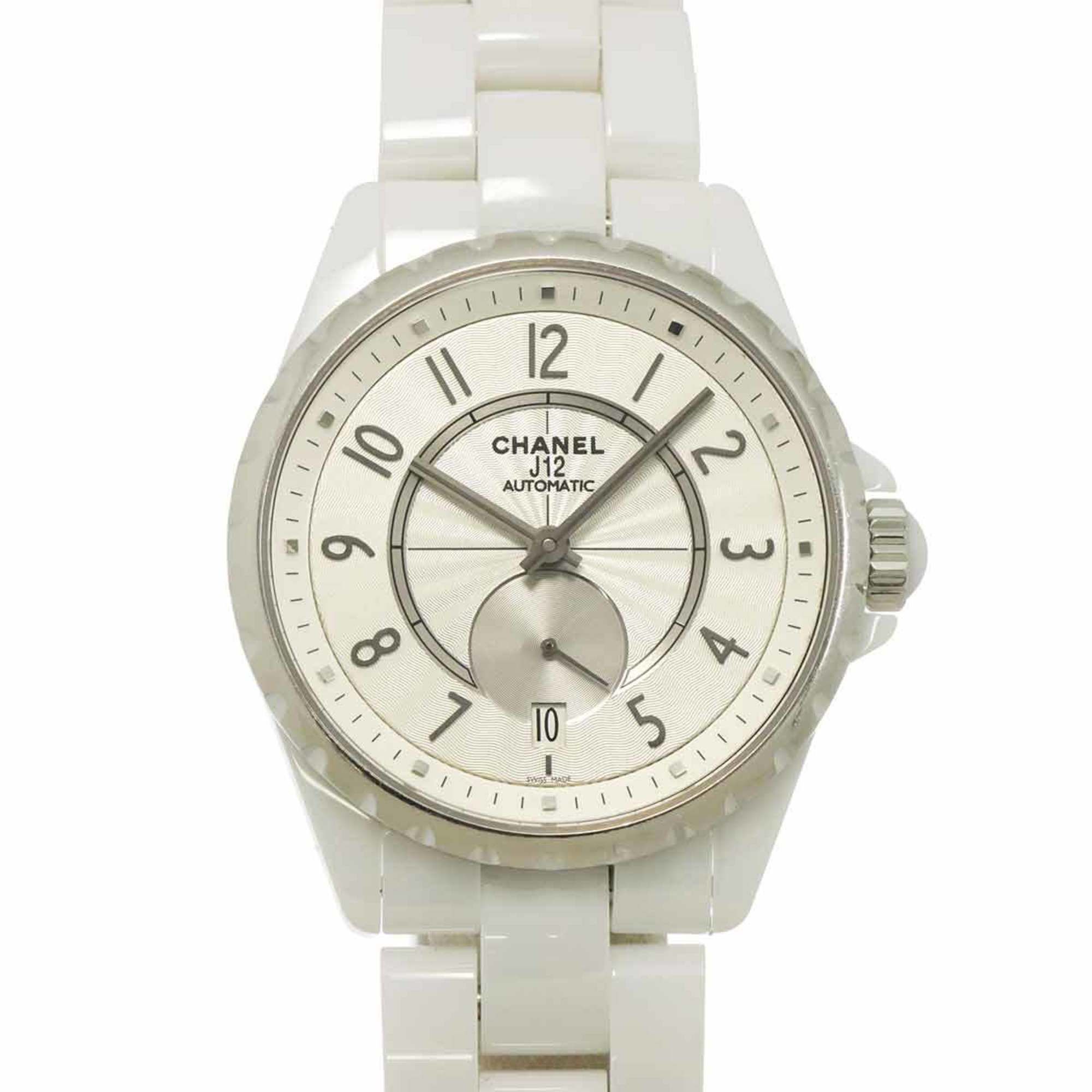 Chanel J12 365 H3837 Men's Watch with Date Display, Silver and White Ceramic, Automatic Movement
