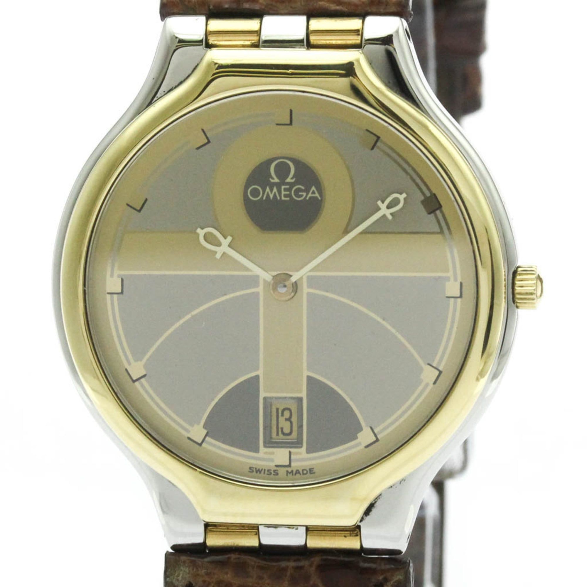 OMEGA De Ville K18 Gold Steel Quartz Mens Watch 196.0316 Polished