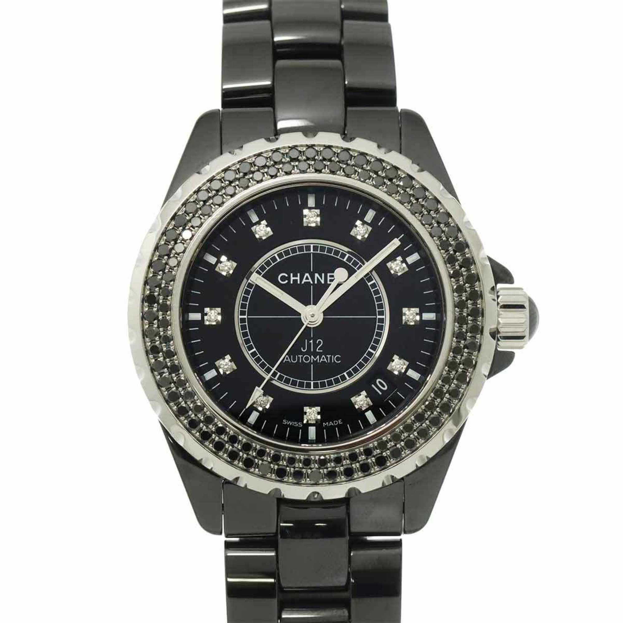 Chanel J12 38mm H2083 Men's Watch with Black Diamond Bezel, Ceramic, 12 Diamonds, Date Display, Auto