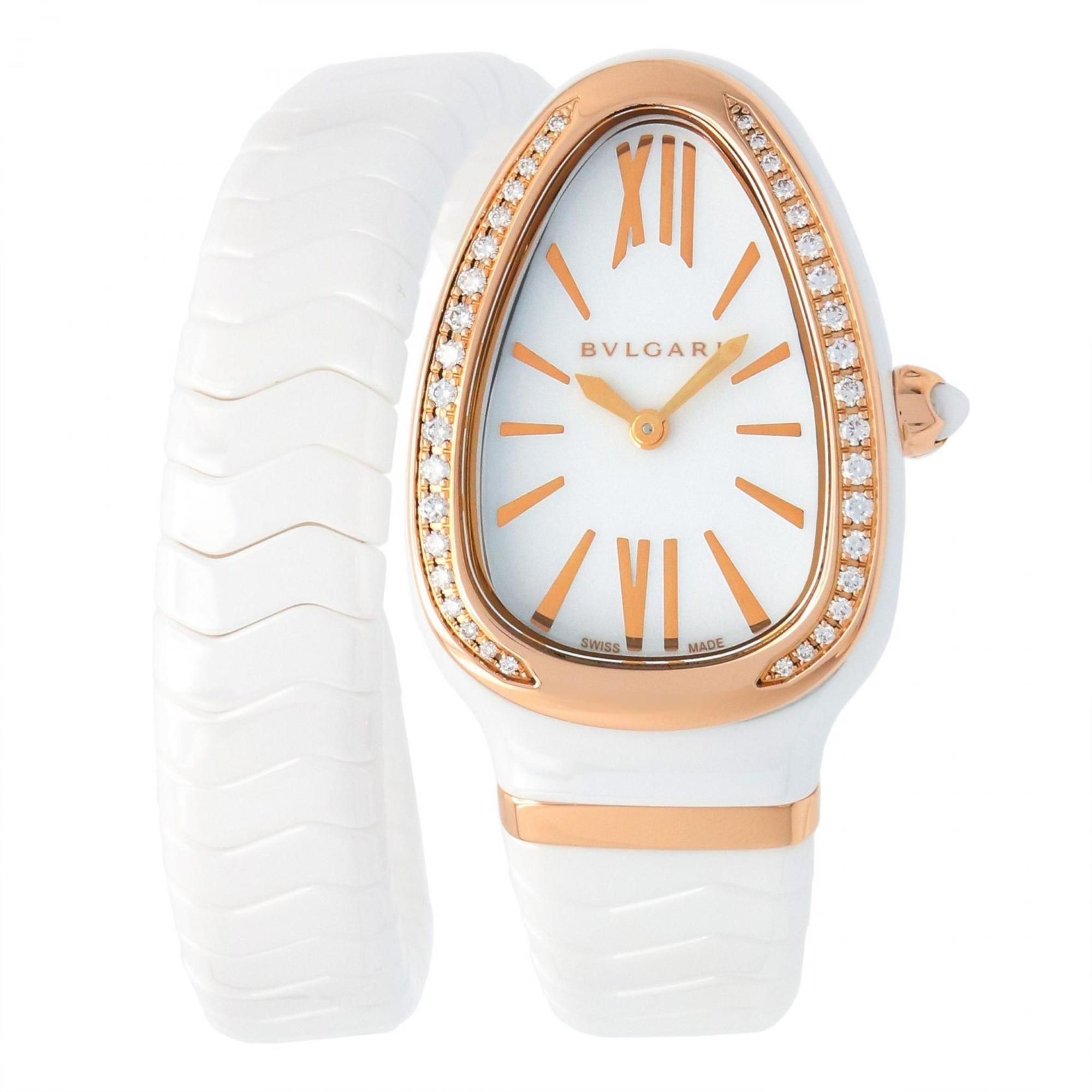 Bvlgari Serpenti Spiga Watch, 18K Pink Gold with Ceramic and Diamonds, Women's, White Gold, 102613 (
