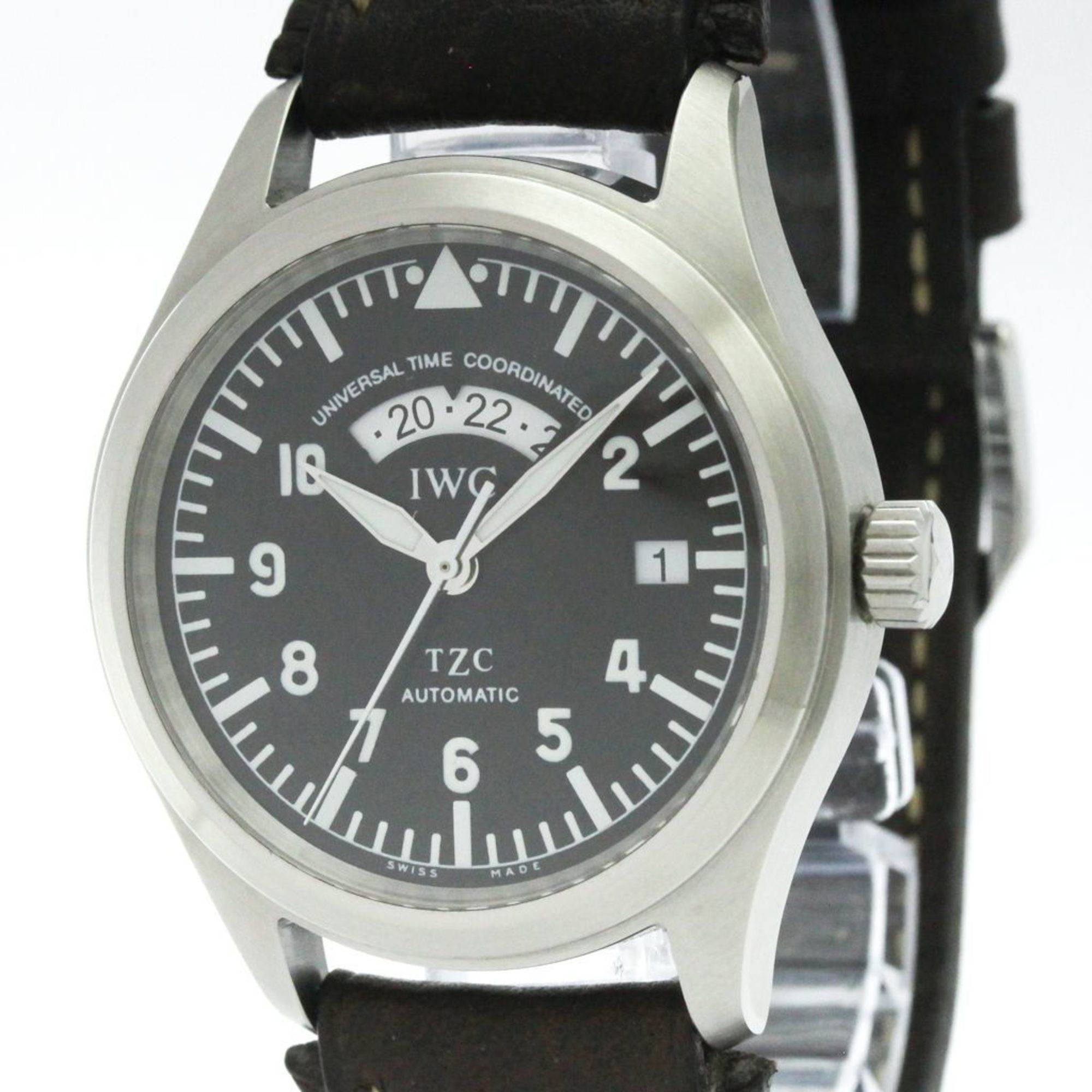 IWC Flieger UTC Steel Leather Automatic Mens Watch IW325101 Polished