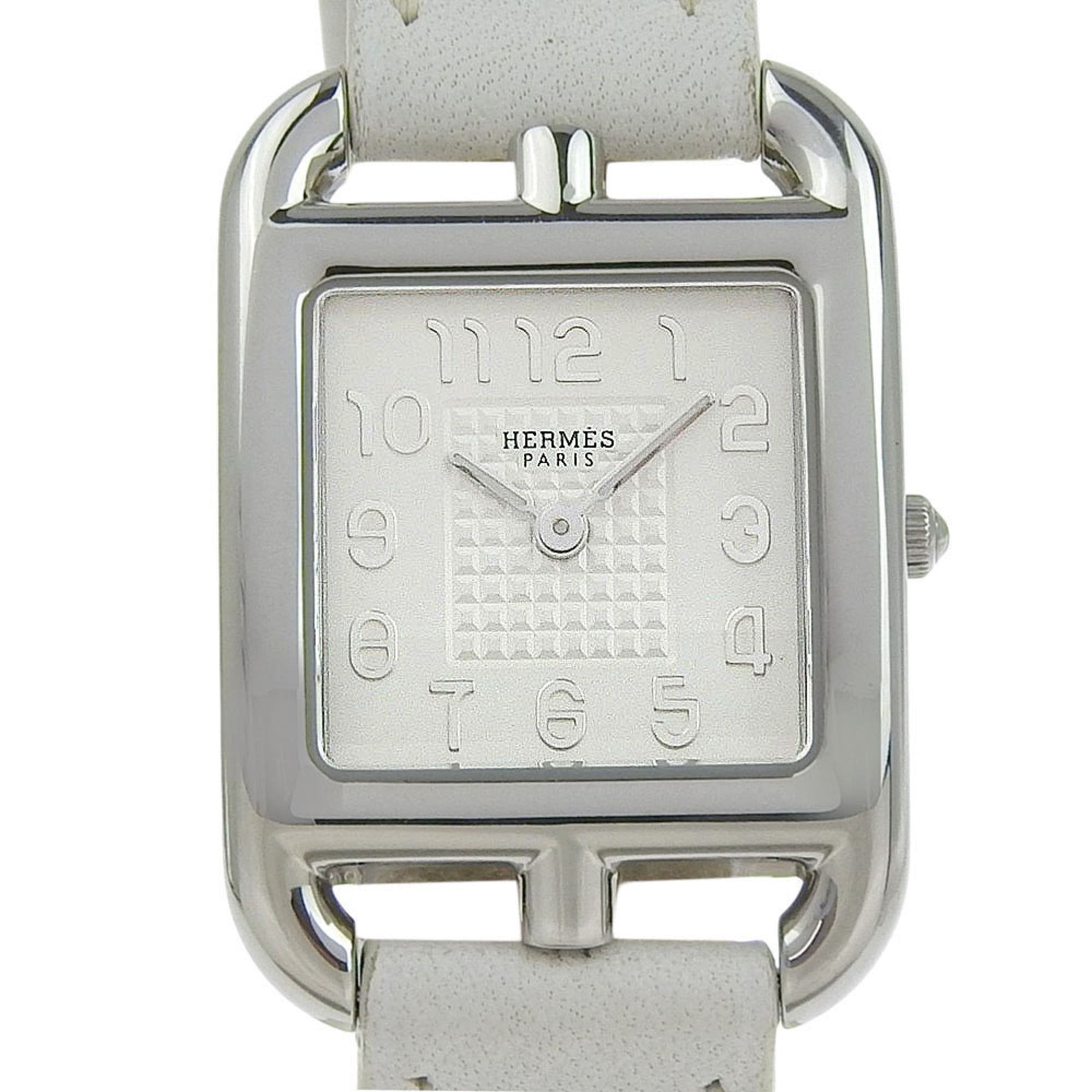 Like new HermÃ¨s Cape Cod CC1 210, â–¡R stamped, white dial, stainless steel/leather, 33mm x 23mm, q