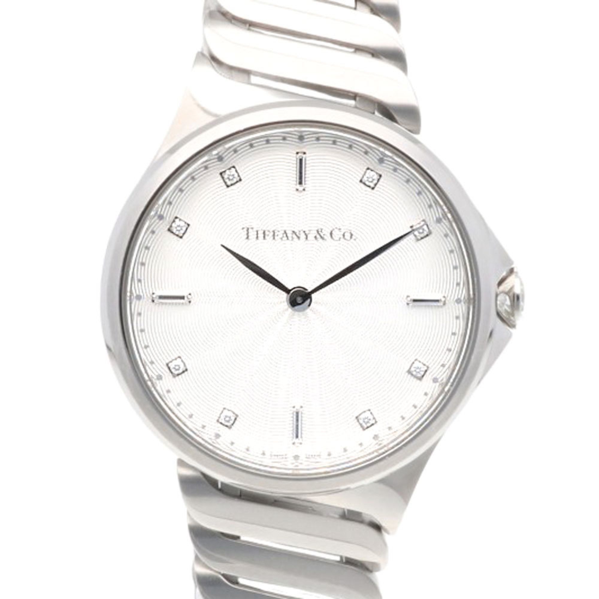 Pre-owned Tiffany Metro watch, stainless steel quartz movement, ladies', TIFFANY & Co., 8-piece diam