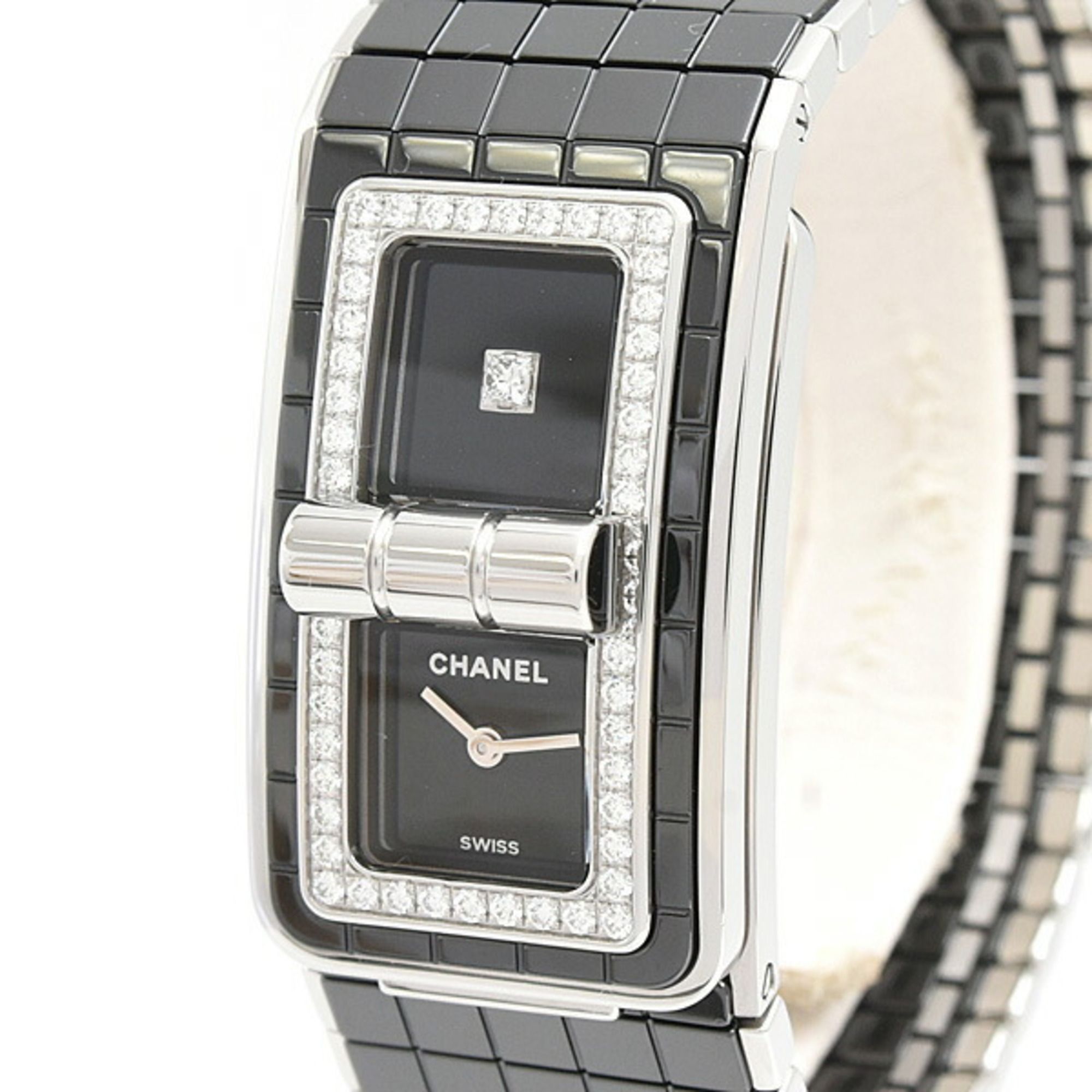 Chanel Women's Code Coco Watch, Diamond Bezel, Battery-Operated, Black Dial, Ceramic and Stainless S