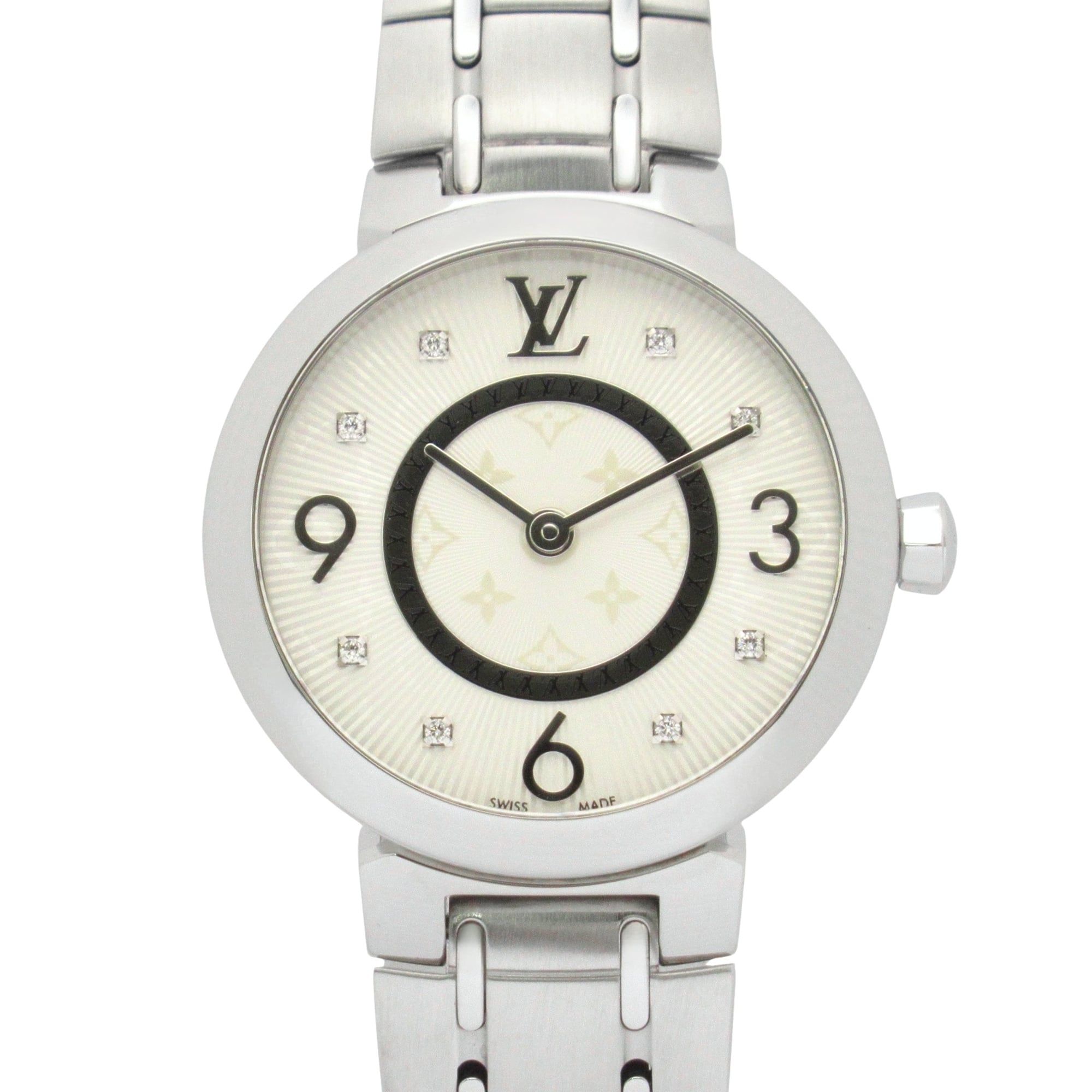 Louis Vuitton Tambour 8-Diamond Watch, Stainless Steel, Women's, Silver, Q12MG