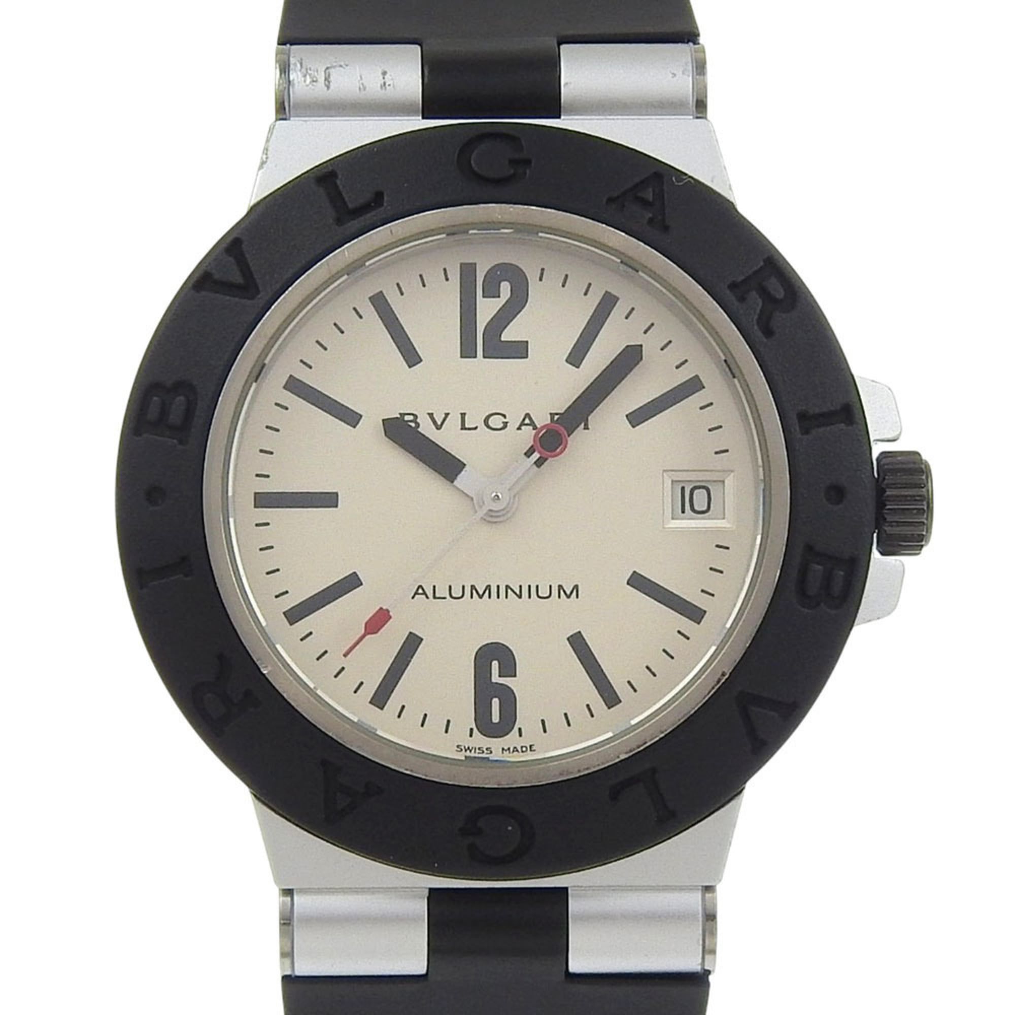 Bvlgari BVLGARI Aluminum Watch AL38TA, and Rubber, Black, Automatic, Analog Display, Silver Dial, Me