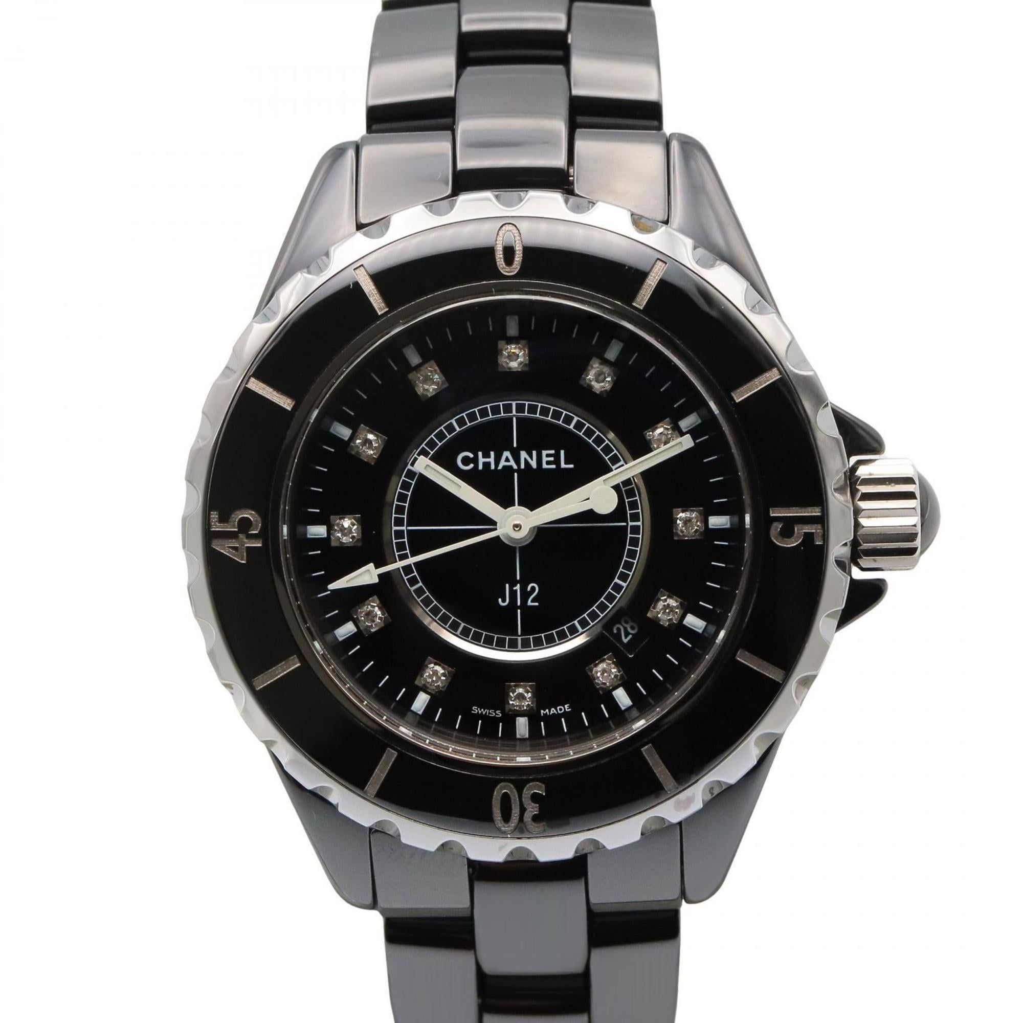 CHANEL J12 12P Diamond Watch, Ceramic, Diamond, Women's, Black, H1625