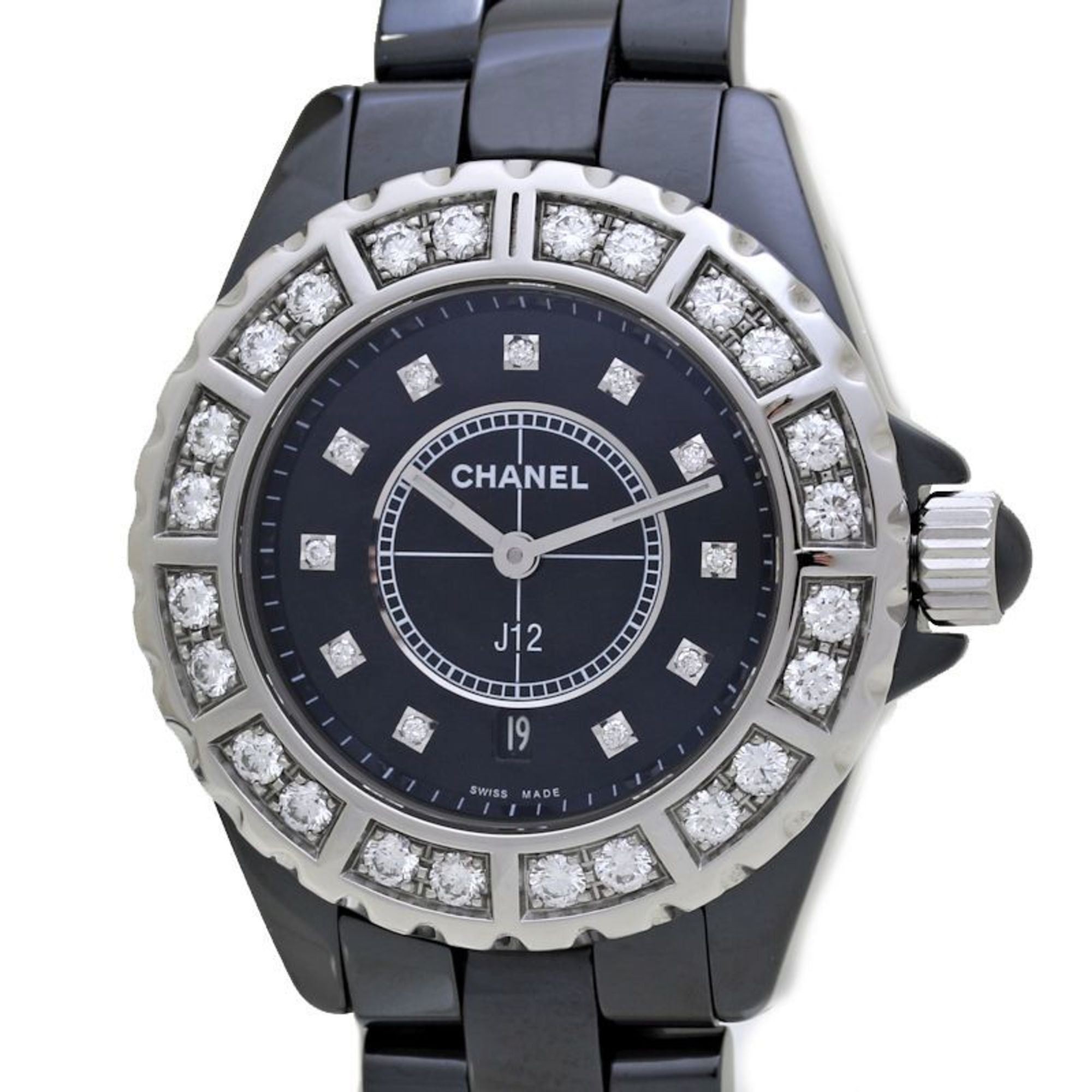 CHANEL J12 Bezel Diamond H2427 Black Ceramic x Stainless Steel Ladies 39763 Watch
