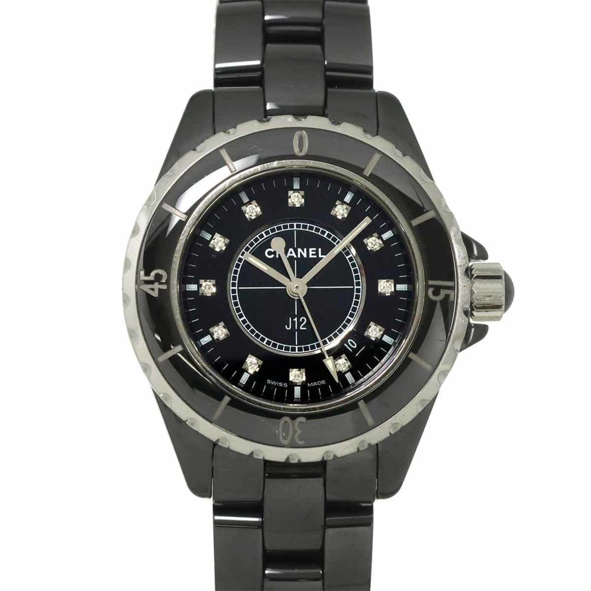 CHANEL J12 33mm H1625 Women's Watch with 12 Diamonds, Date Display, Black Ceramic Quartz Movement