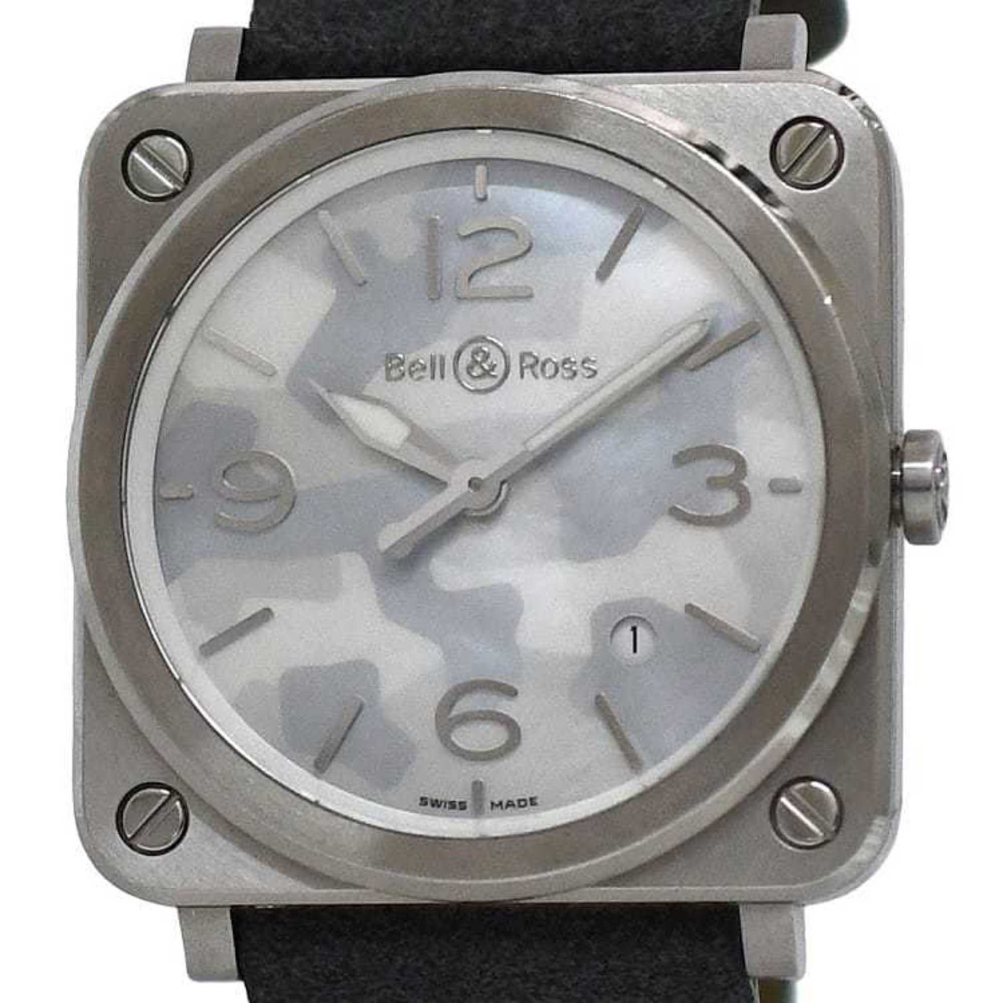 Bell & Ross Watch Aviation 39 f-22679 Camouflage White Shell Silver Gray BRS-64-S Men's SS Suede Lea