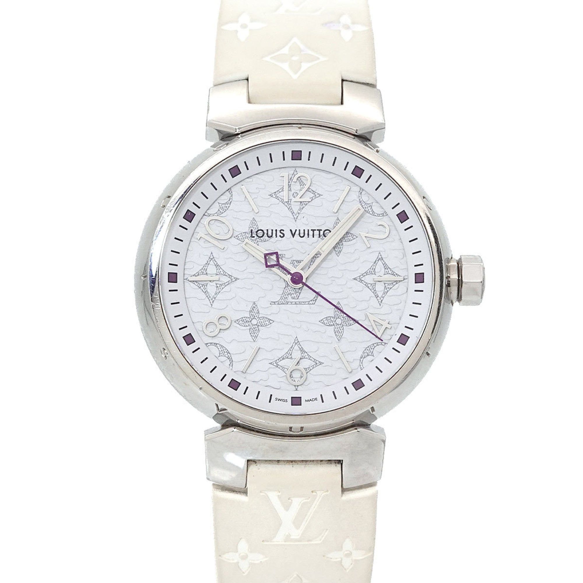 Louis Vuitton Tambour MM Monogram White QA116 Women's Quartz Watch