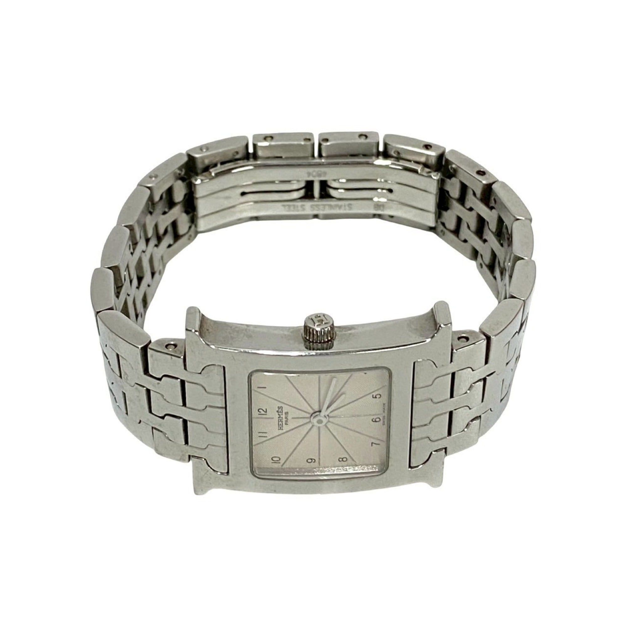 HERMES H Watch Stainless Steel Wristwatch for Men and Women, Silver, 23685