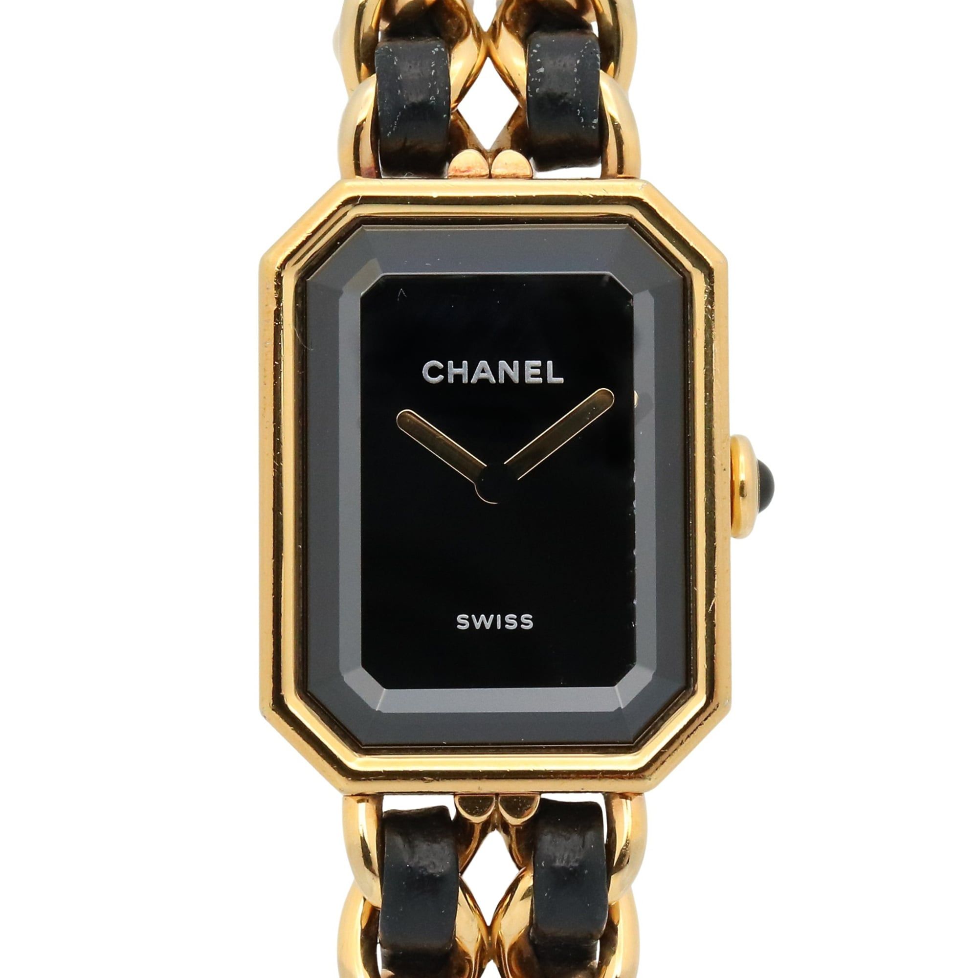 CHANEL Premiere Original Edition Watch, GP (Gold Plated), Leather, Women's, Black, H6951
