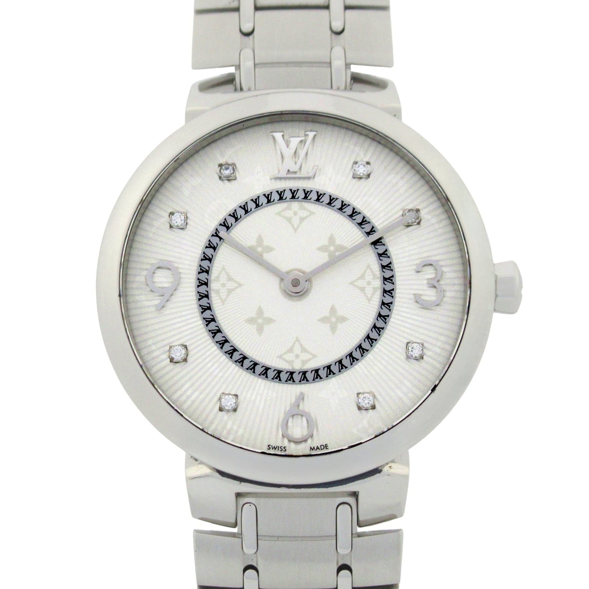 Louis Vuitton Tambour Slim MM Watch, Stainless Steel, Women's, Silver, Q13MJ