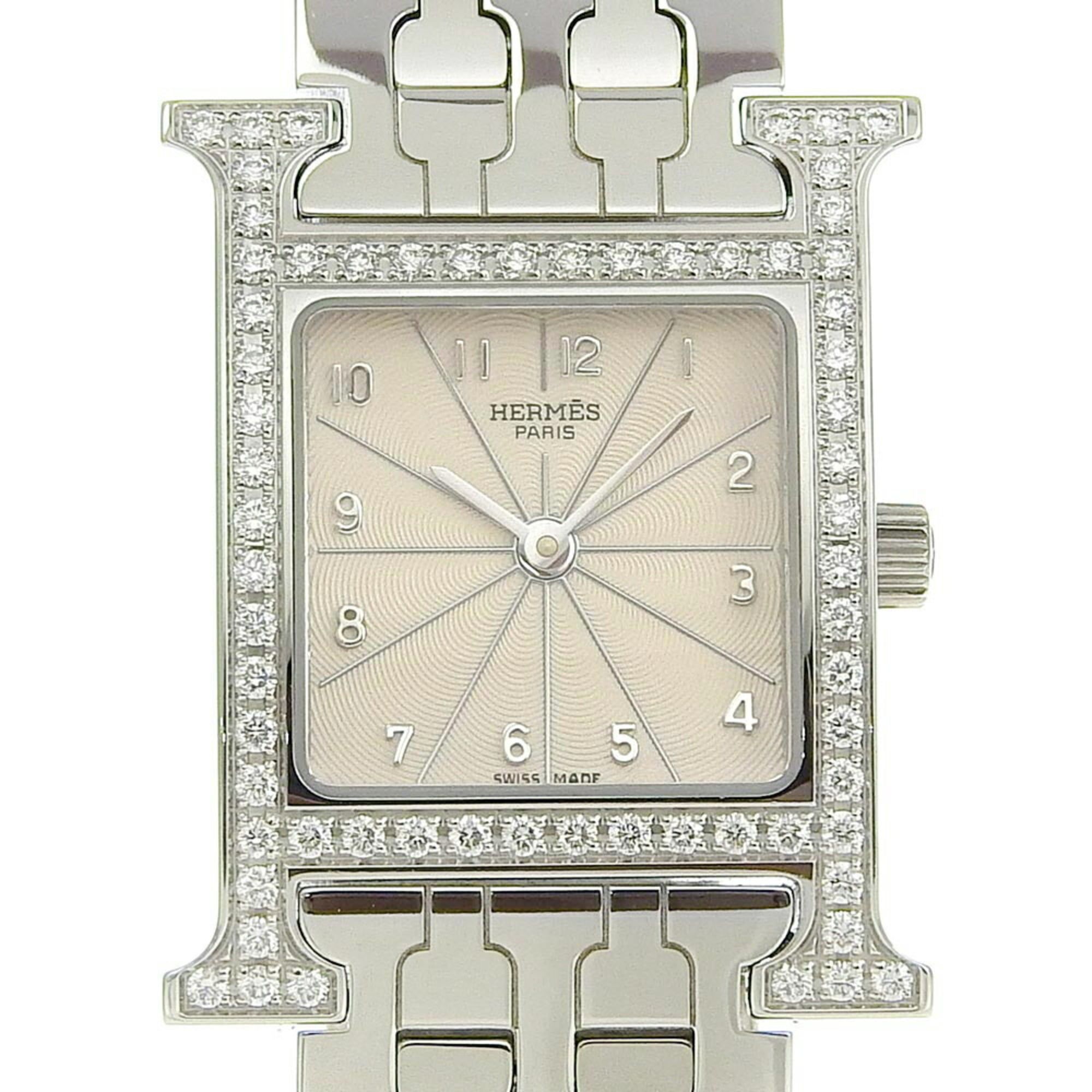 Hermes HERMES H Watch Diamond Bezel HH1.230 Stainless Steel x Quartz Analog Display Ivory Dial Heure