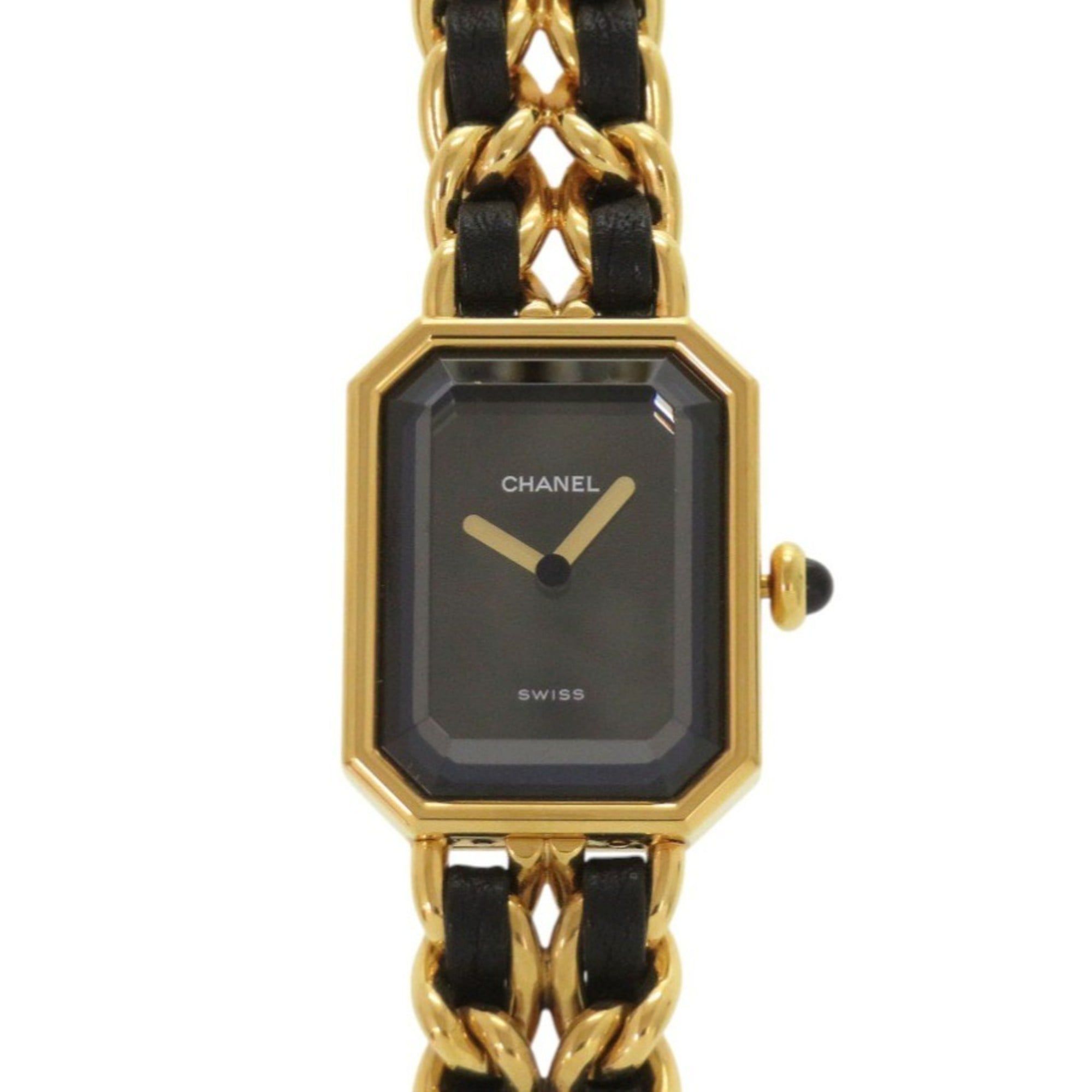Excellent condition Chanel Premiere L size H0001 GP leather black and gold quartz watch with dial 00