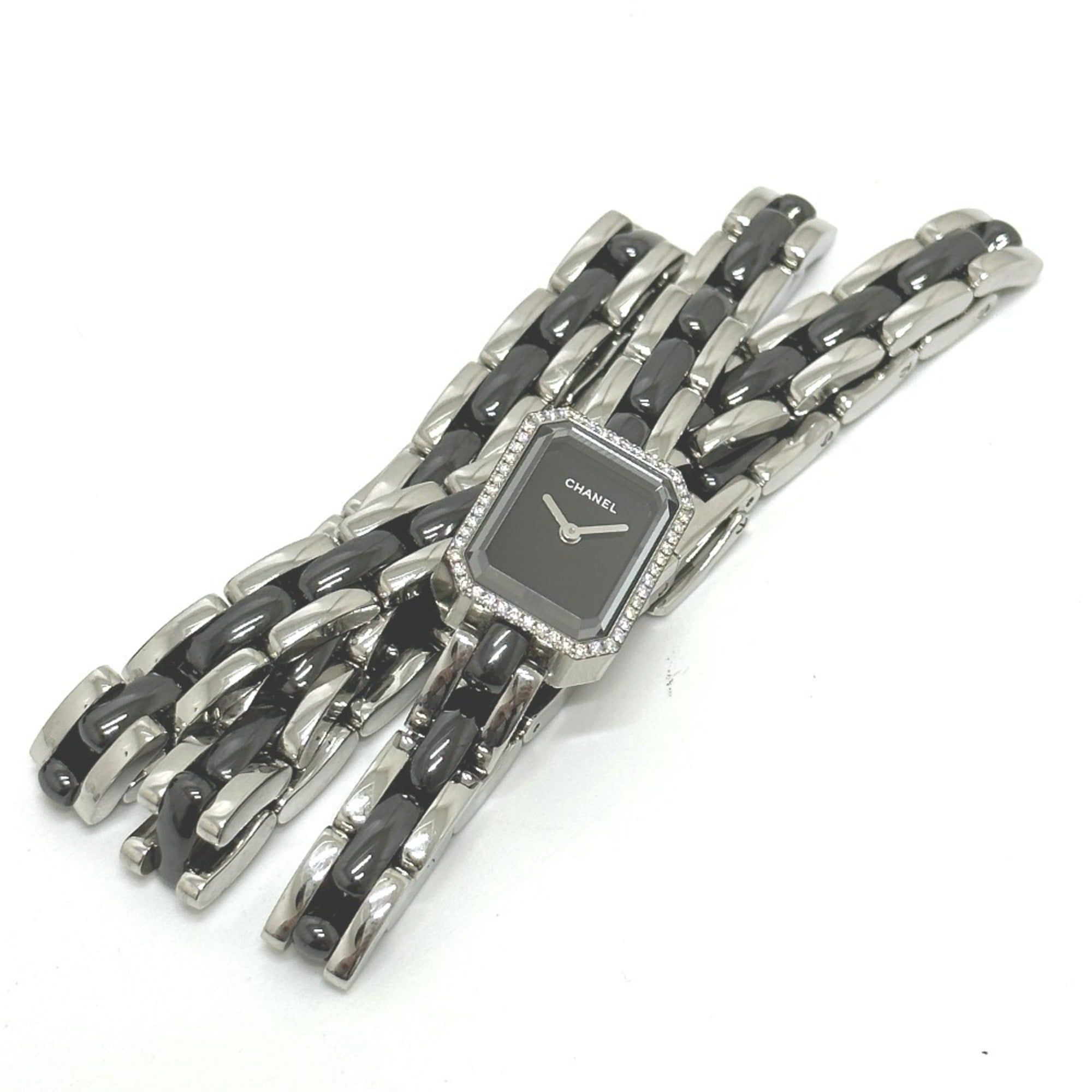CHANEL Premiere Triple Bracelet Watch H3058 with Diamond Bezel, Stainless Steel/Ceramic, Black