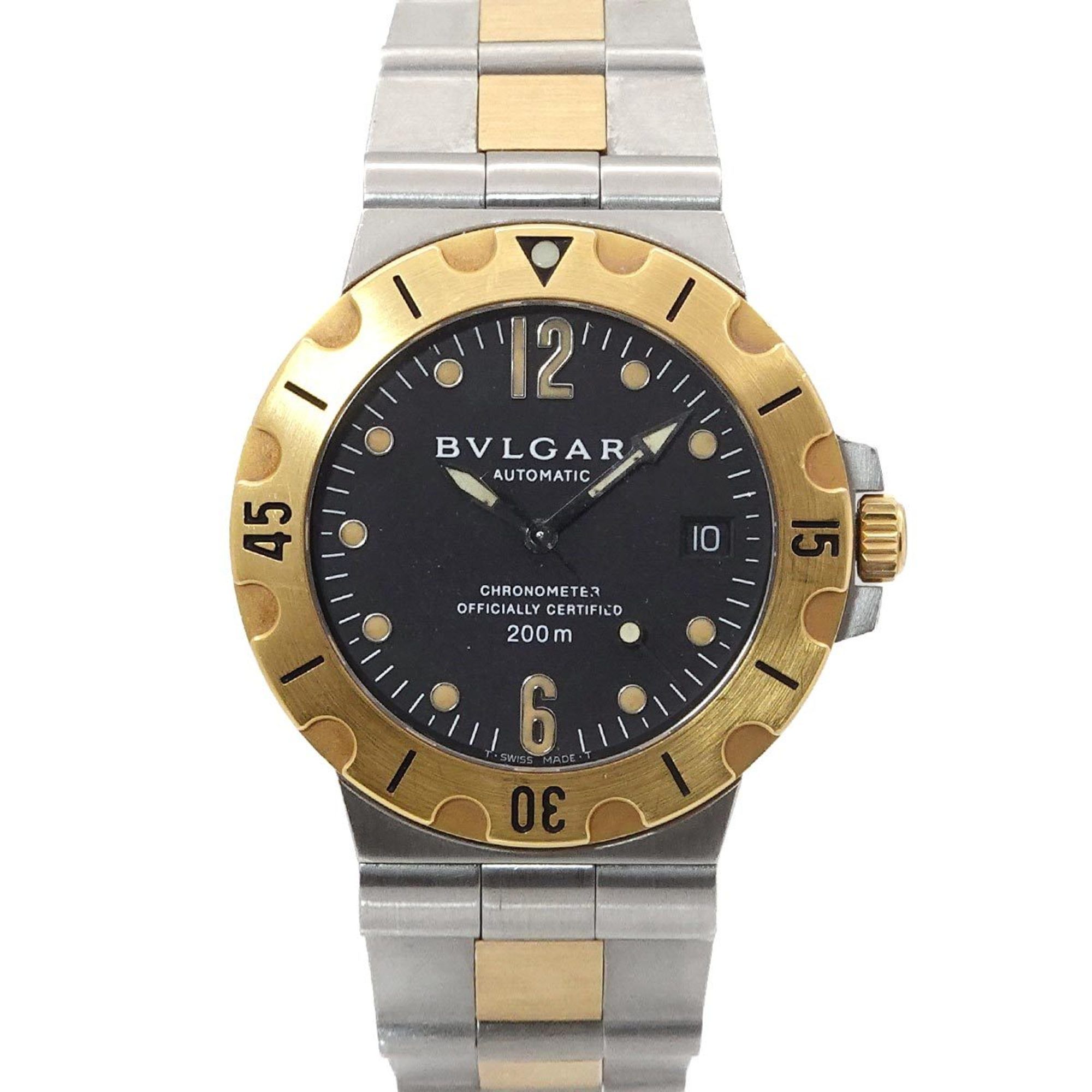 Bvlgari Diagono Scuba Combi SD38SG Men's Watch with Date Display, Black, 18K Yellow Gold, Automatic