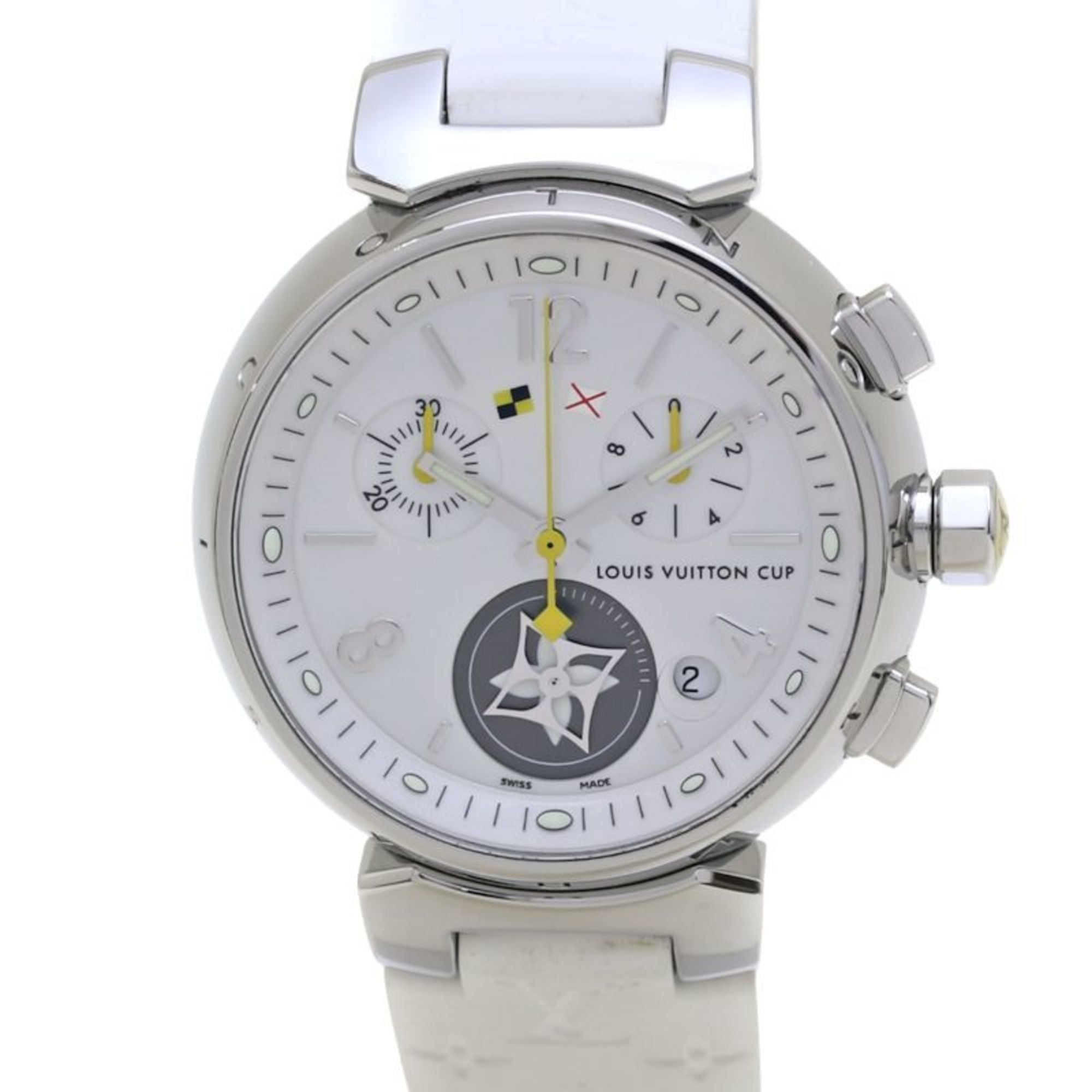 LOUIS VUITTON Women's Tambour Lovely Cup MM Chronograph Watch Q132C2 White Shell 40038