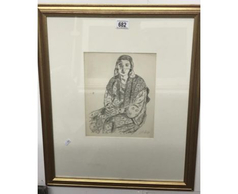A framed & glazed lithograph circa 1930 'veiled lady' by Henri Matisse, signed in pencil. Image 21.5cm x 27cm