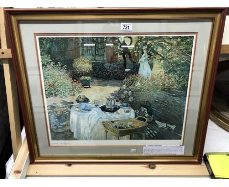 A framed & glazed open issue print 'Le Dejeuner' by Monet. Image 56.5cm x 44.5cm