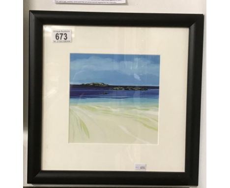 A framed & glazed Giclee fine art print 'Skerries at vaul' Isle of Tiree, Colin Woodcock. Image 17cm x 16cm