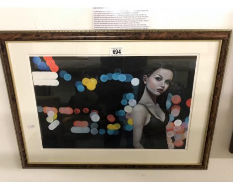 A framed & glazed limited edition print 3/50 signed by the artist 'out of the blue' by Cate Ranger. Image 46cm x 30cm