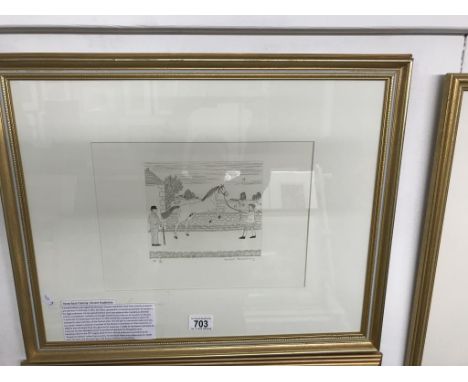 A framed & glazed limited edition print 'horse race training' signed by the artist Vincent Haddelsey. Image 17cm x 14.5cm