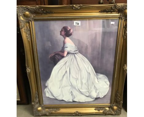 An ornate framed & glazed print of a lady in a ballgown. Image 49.5cm x 60cm