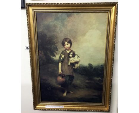 A gilt framed print 'cottage girl with dog & pitcher' after Thomas Gainsborough. Image 39cm x 54cm