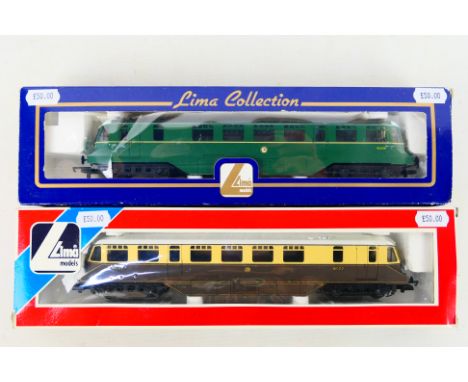 Lima - Two boxed Lima diesel railcars. Lot consists of Lima L205132 GWR Diesel Railcar No. 22 in GWR brown & cream livery; to