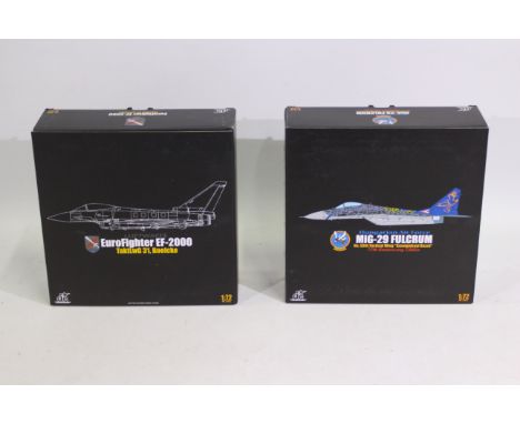 JC Wings - Two boxed diecast 1:72 scale military aircraft from JC Wings. Lot consists of JCW-72-MG29-004 Mikoyan MiG-29UB Ful