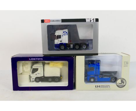 Lion Toys - WSI - UH - 3 x trucks in 1:50 scale, Iveco Straulis in Eddie Stobart livery, Scania Topline 6x2 and a limited edi