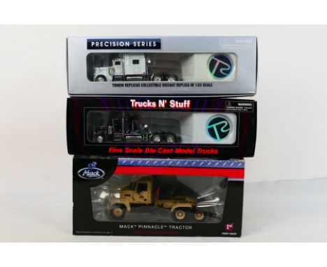 First Gear - Tonkin Replicas - 3 x boxed American trucks, a Mack Pinnacle tractor in 1:34 scale in Military livery # 19-3893 