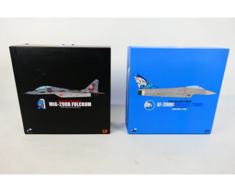 JC Wings - Two boxed diecast 1:72 scale military aircraft from JC Wings. Lot consists of JCW-72-MG29-007 Mikoyan MiG-29UB Ful