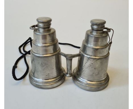 A novelty pewter racegoer's flask fashioned as a pair of binoculars