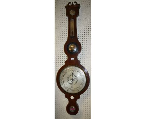 A 19th century mahogany and line inlaid barometer thermometer, having silver register, inscribed M Cappella Birmingham, H107c