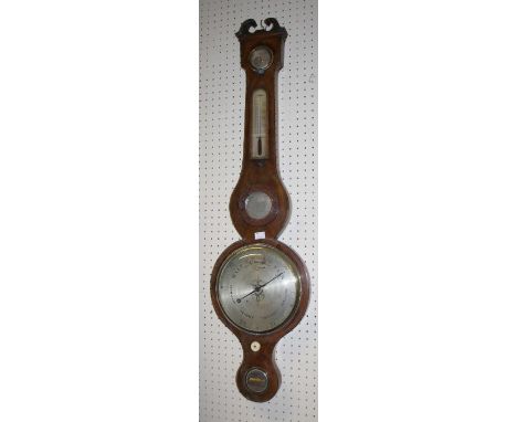 A 19th century mahogany and line inlaid barometer thermometer having silver register inscribed D Mellas H102cm